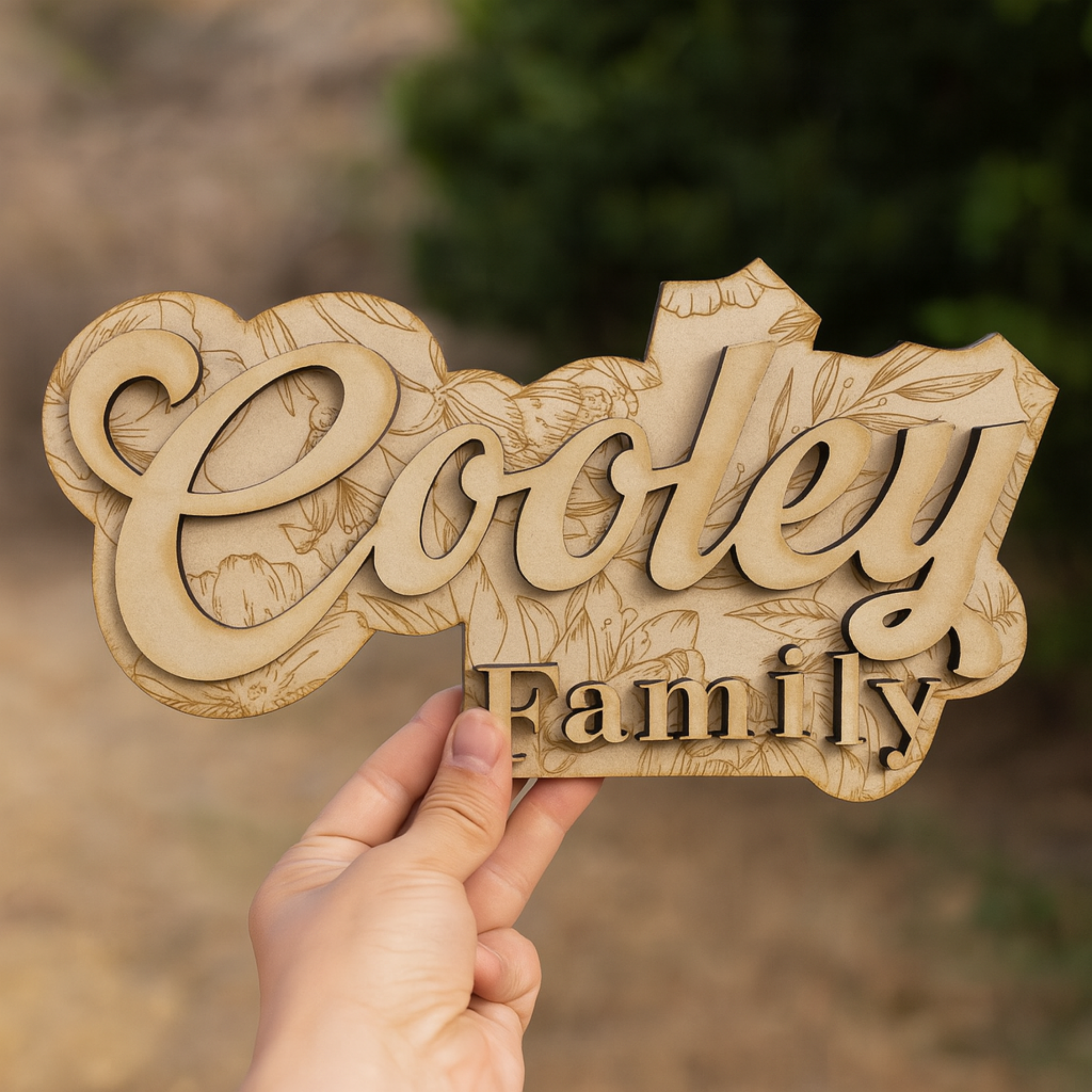 Hardly Laser™ Custom Family Last Name Sign – Personalized Wooden Floral Engraved Wedding & Housewarming Décor