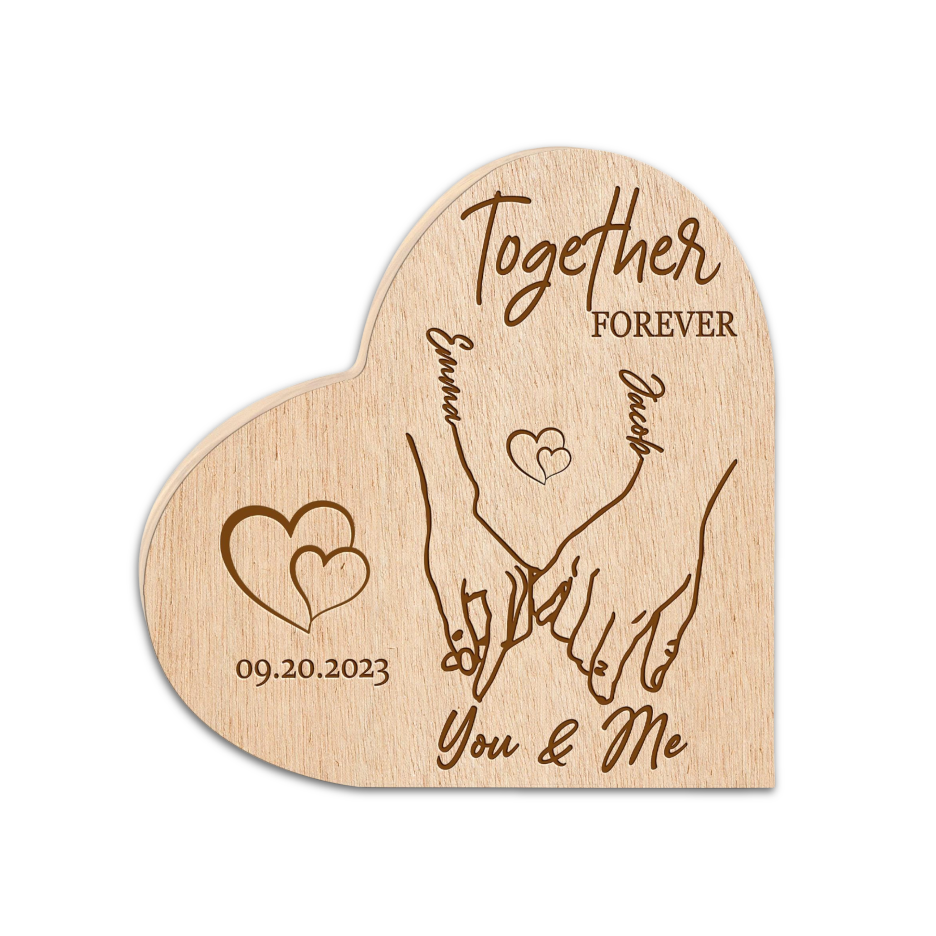 Hardly Laser™ Personalized Couple Hands Together Forever Sign – Custom Wooden Engraved Gift for Anniversaries, Weddings & Valentine’s Day