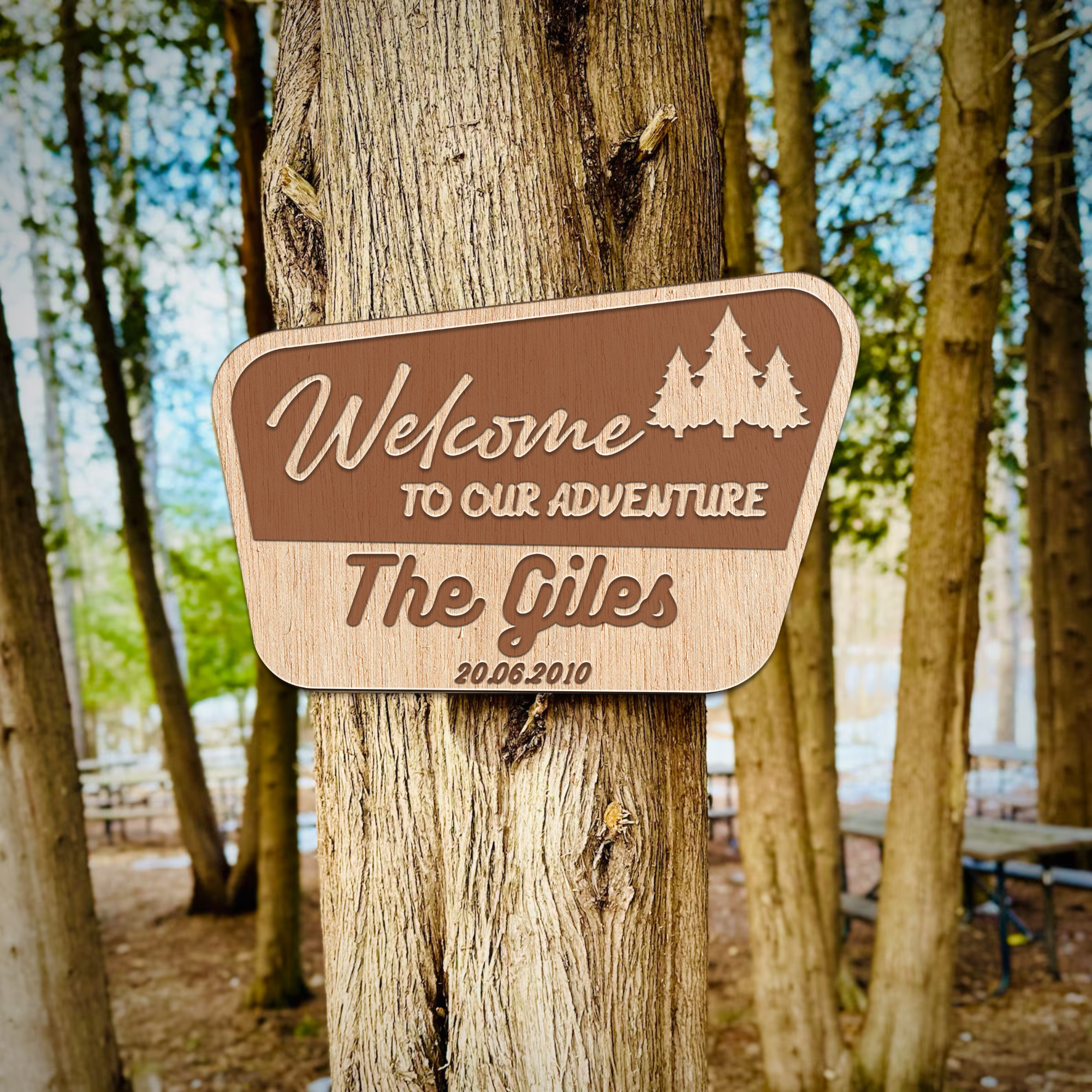 Hardly Laser™ Personalized Family Adventure Sign – Custom Laser Engraved Wooden National Park Style RV & Cabin Decor