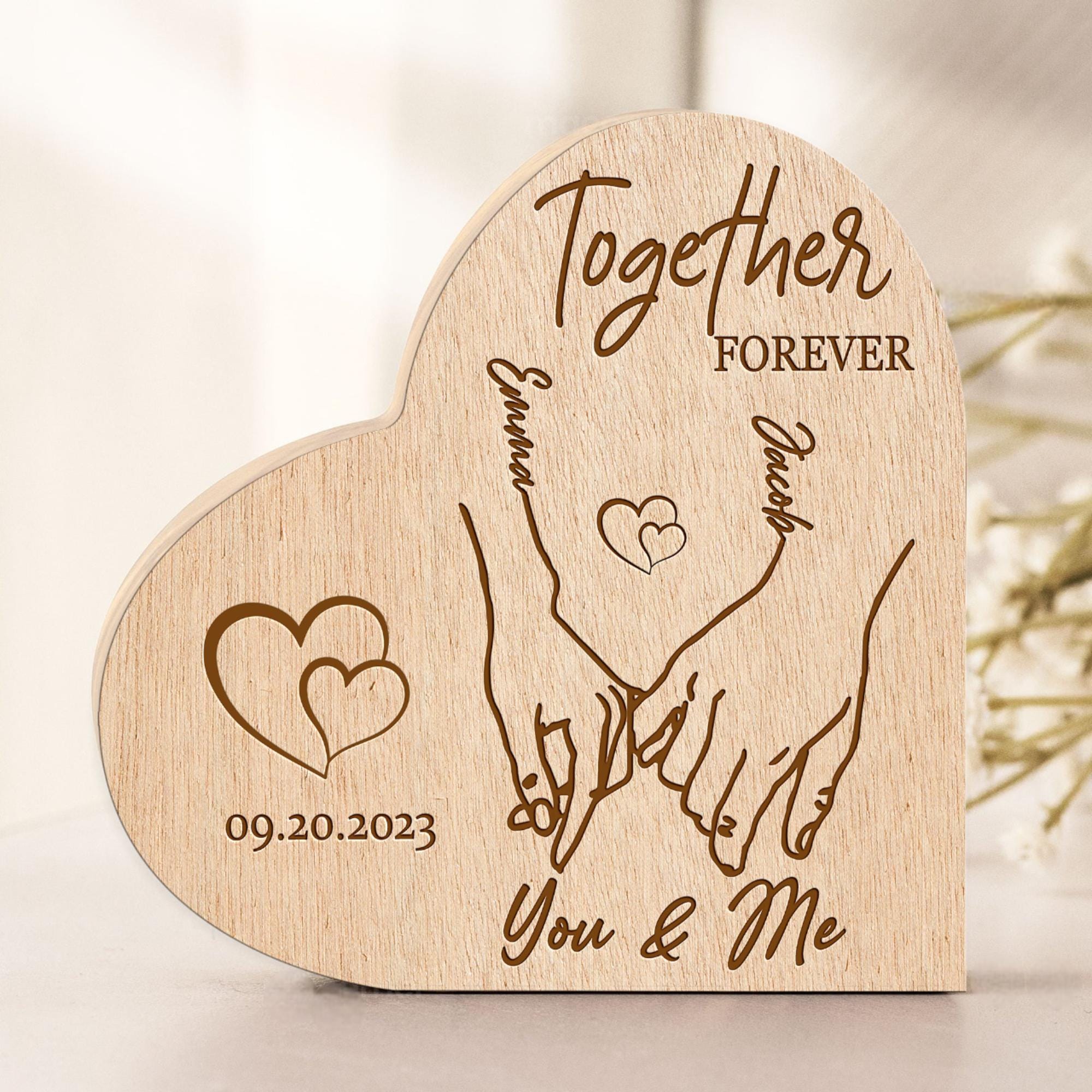 Hardly Laser™ Personalized Couple Hands Together Forever Sign – Custom Wooden Engraved Gift for Anniversaries, Weddings & Valentine’s Day