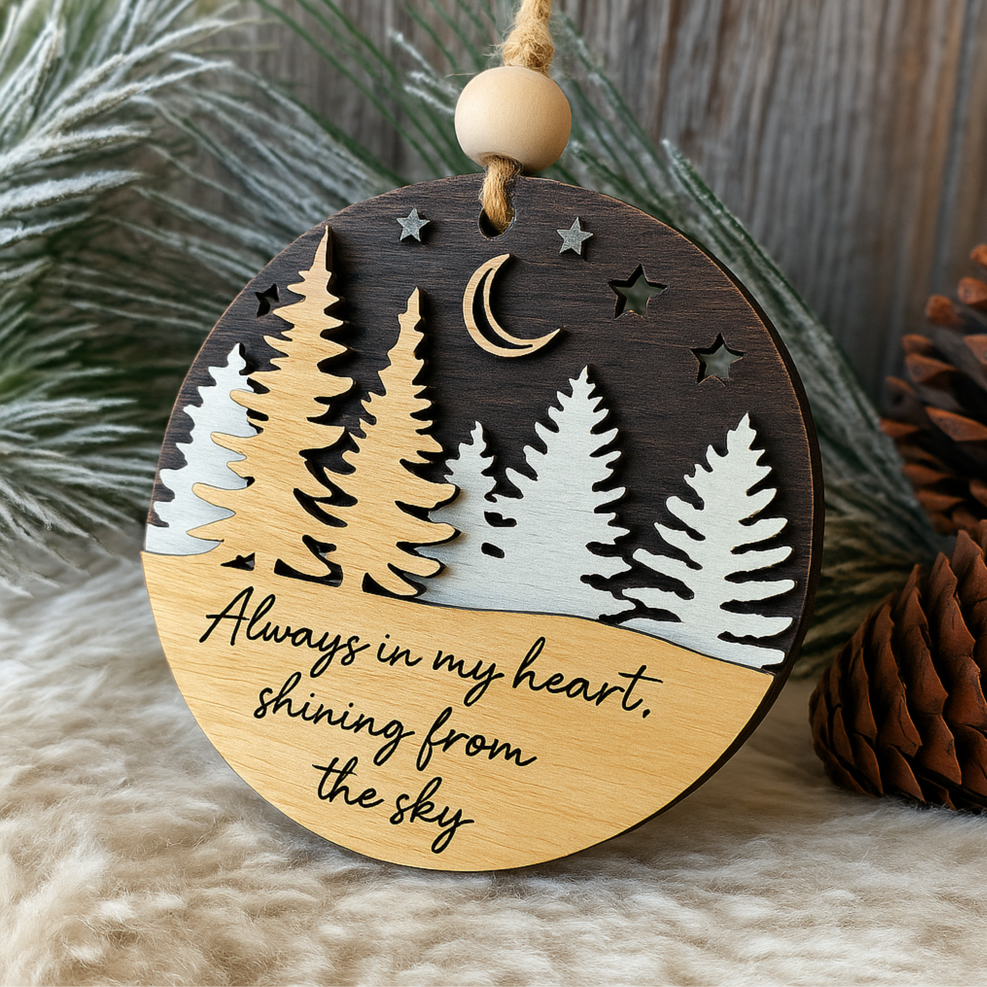 Hardly Laser™ Wooden Memorial Ornament – Personalized Remembrance Keepsake for Christmas & Home Décor
