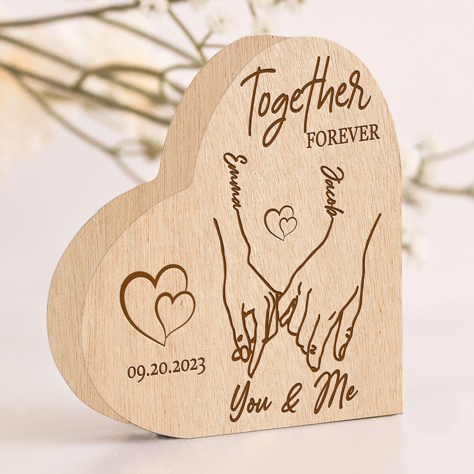 Hardly Laser™ Personalized Couple Hands Together Forever Sign – Custom Wooden Engraved Gift for Anniversaries, Weddings & Valentine’s Day