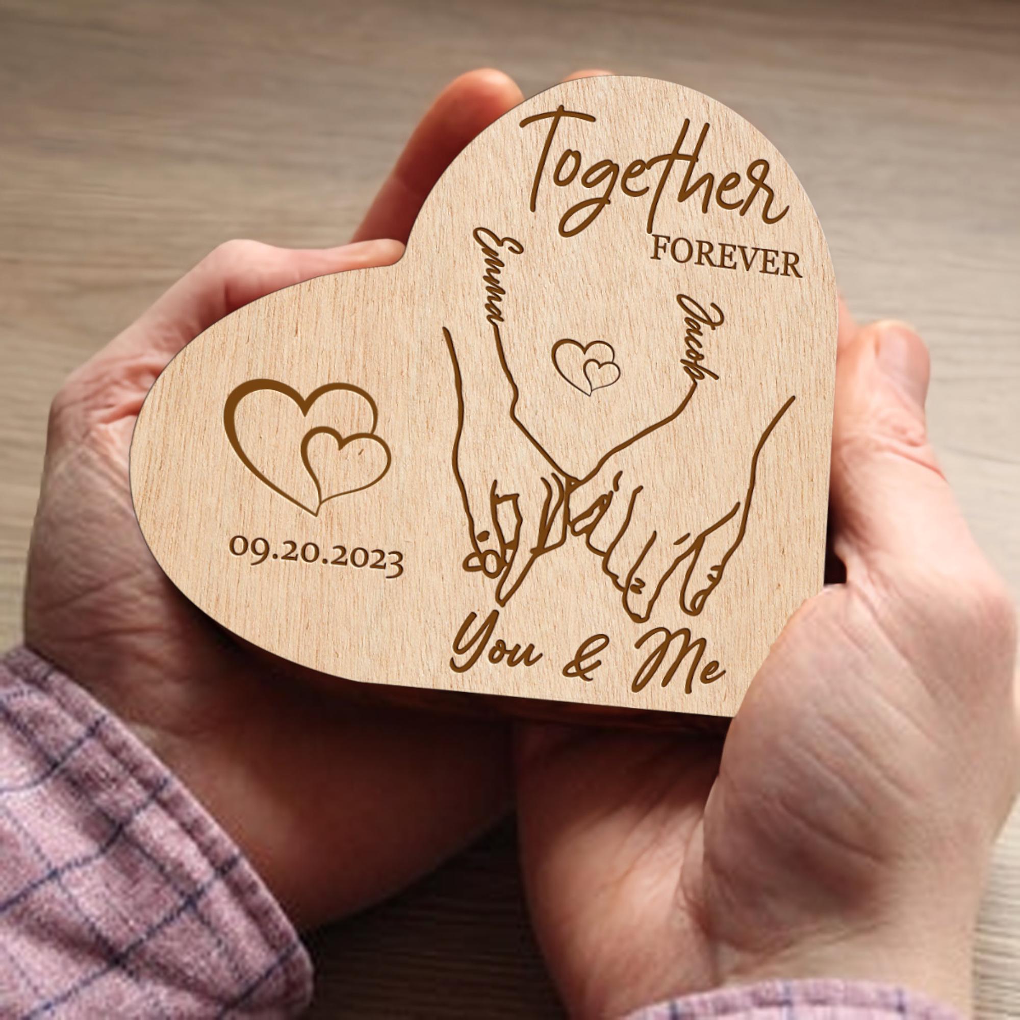 Hardly Laser™ Personalized Couple Hands Together Forever Sign – Custom Wooden Engraved Gift for Anniversaries, Weddings & Valentine’s Day