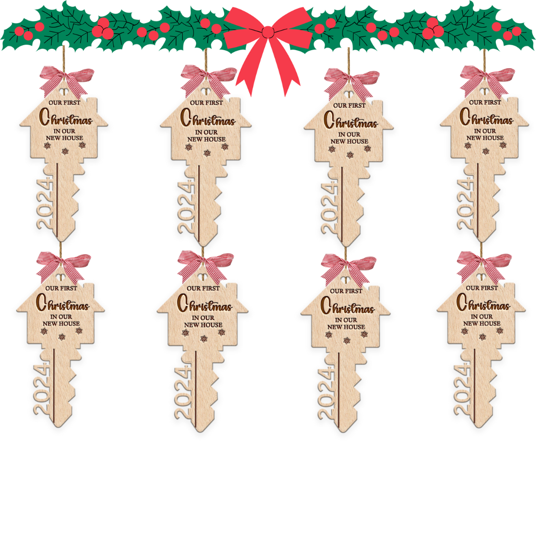 Hardly Laser™ Custom First Christmas in Our New Home Ornament – Personalized Wooden Key Keepsake