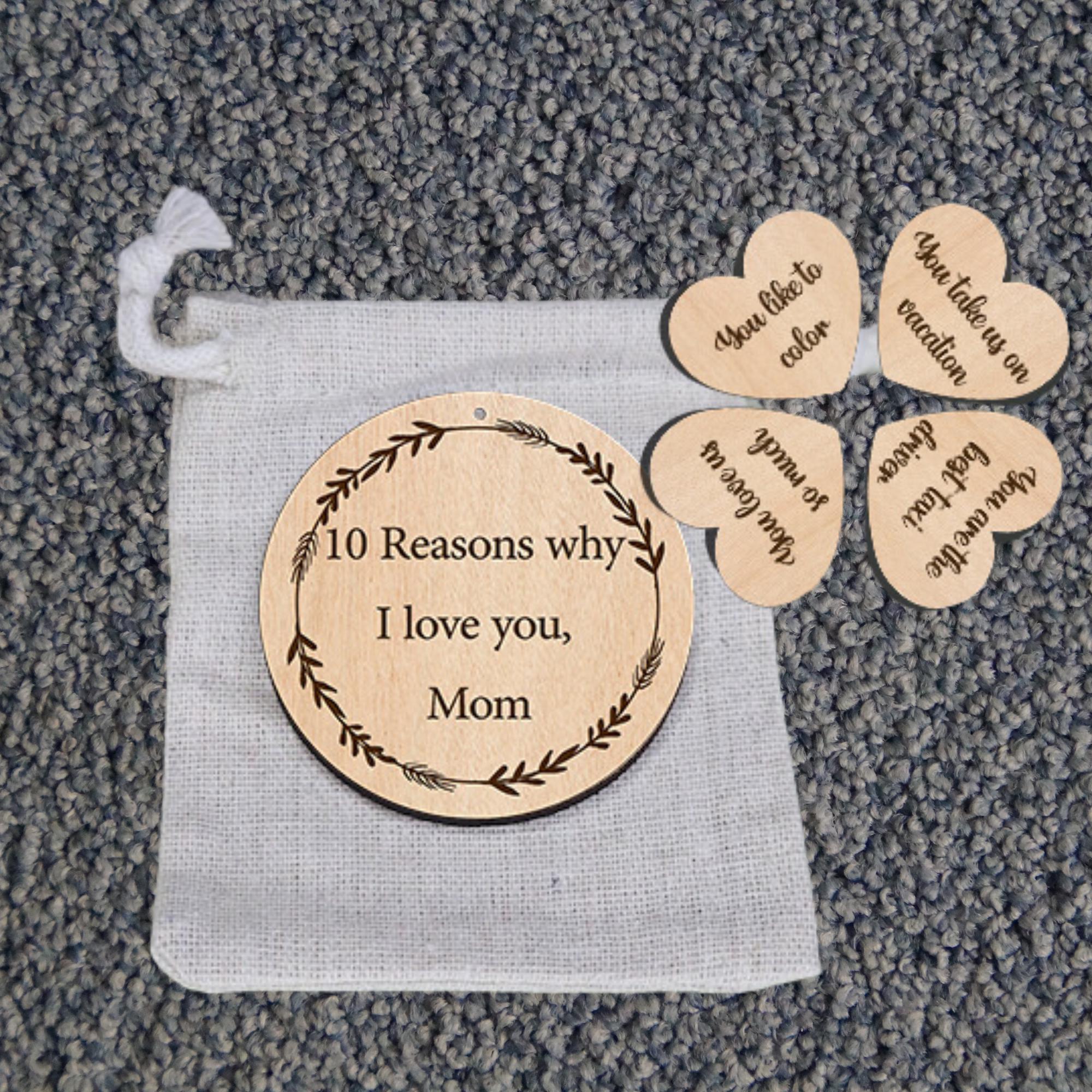 Hardly Laser™ Personalized Heart Reasons Why I Love You Mom – Custom Wooden Keepsake Gift for Mother’s Day, Birthday, or Valentine’s Day