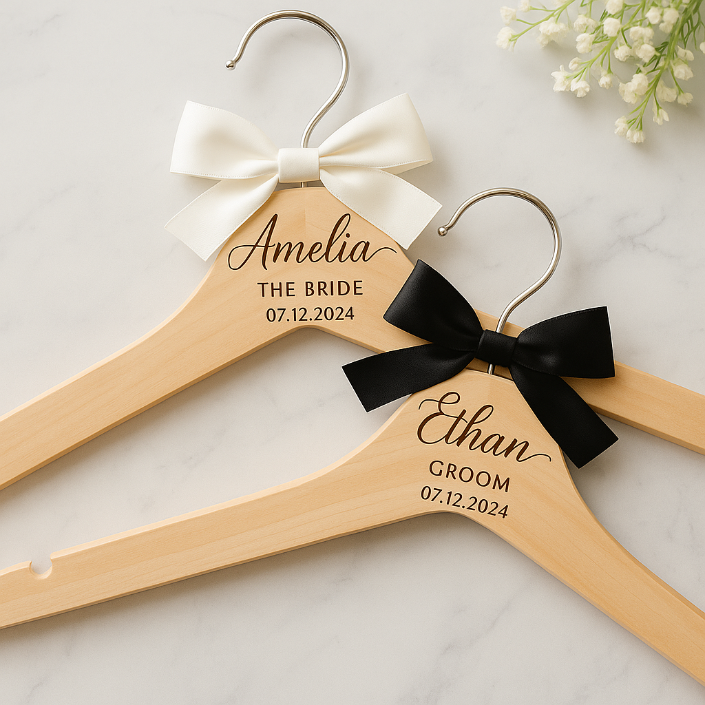 Hardly Laser™ Personalized Bridesmaid Hangers – Custom Wooden Engraved Wedding Dress Hangers for Bridal Party & Wedding Photos