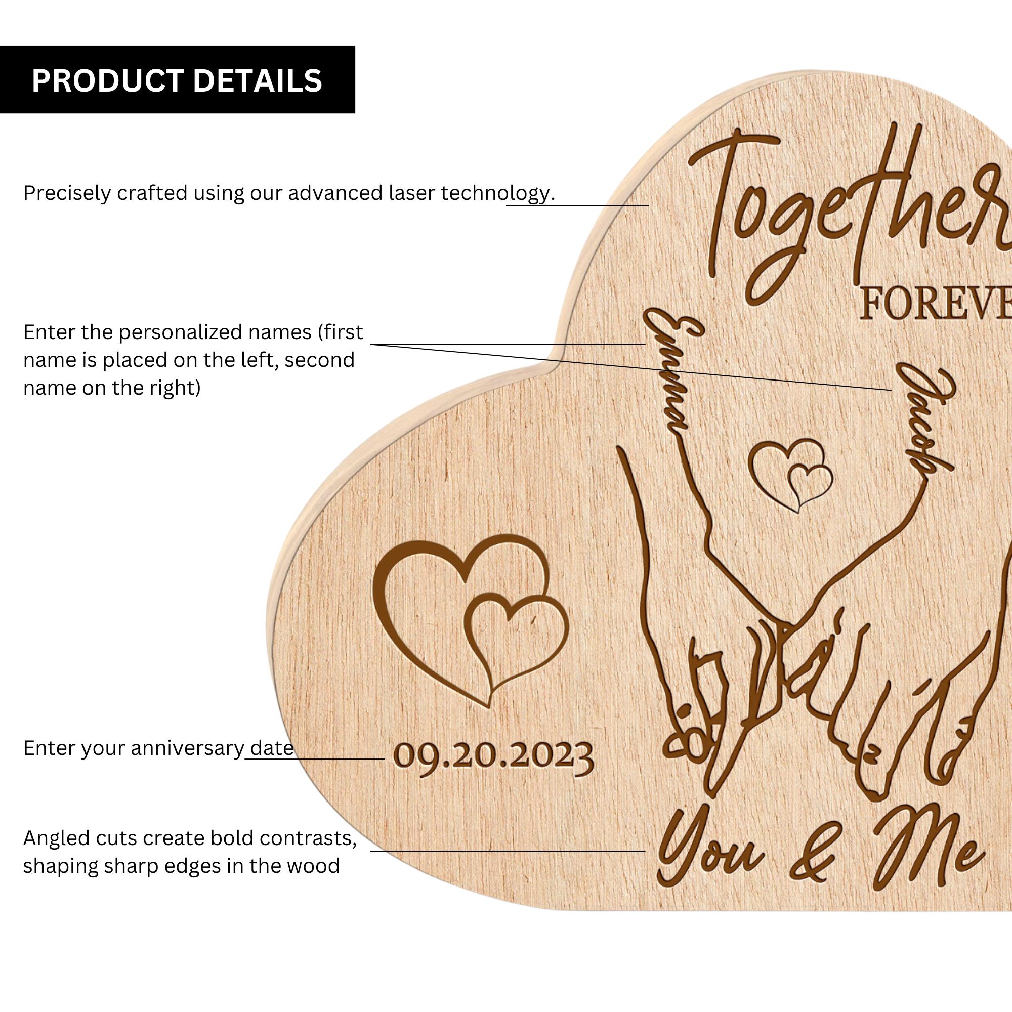 Hardly Laser™ Personalized Couple Hands Together Forever Sign – Custom Wooden Engraved Gift for Anniversaries, Weddings & Valentine’s Day