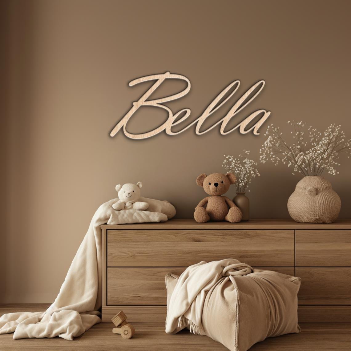 Hardly Laser™ Personalized Wooden Name Sign for Nursery – Custom Baby Wall Décor, Kids Room or Family Plaque