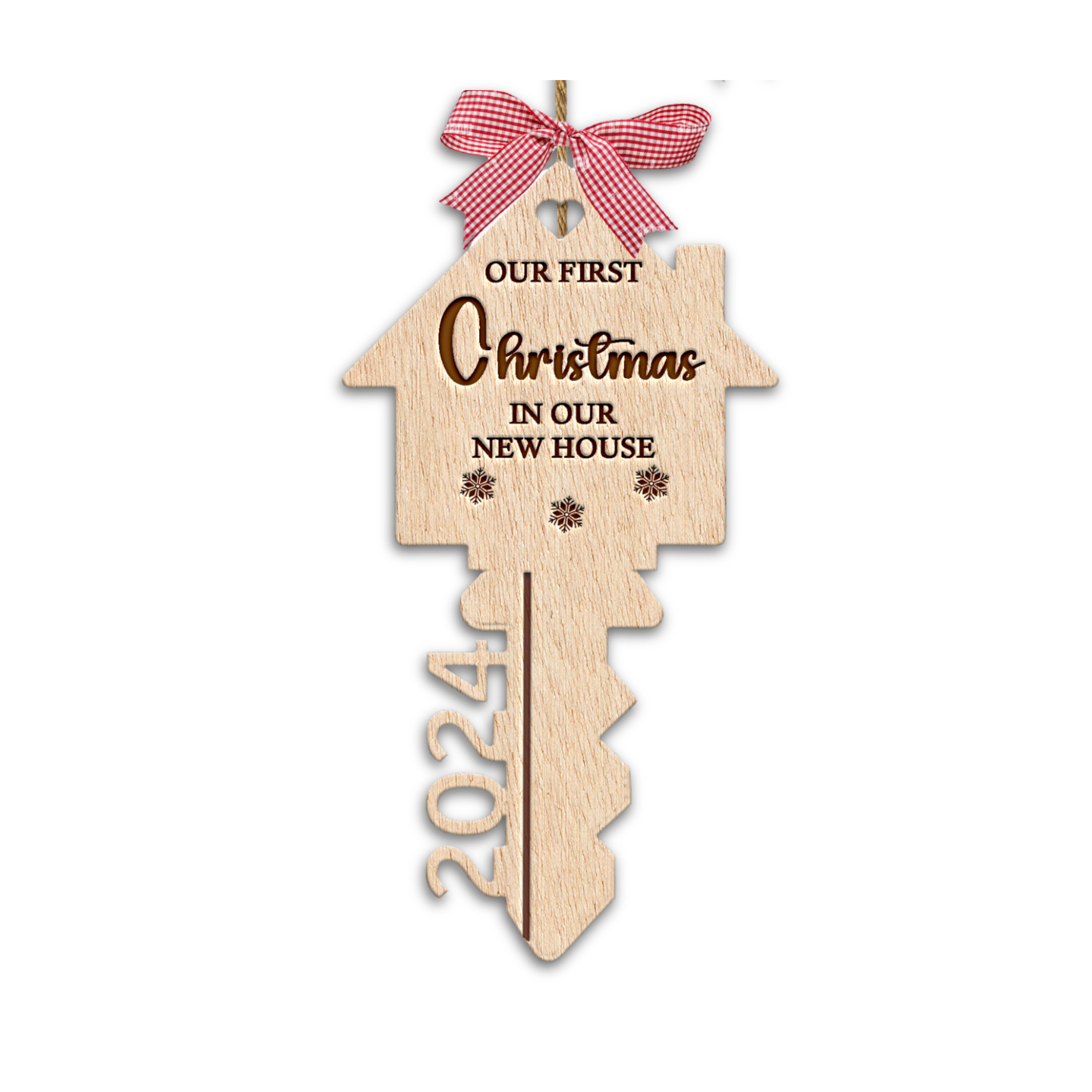 Hardly Laser™ Custom First Christmas in Our New Home Ornament – Personalized Wooden Key Keepsake