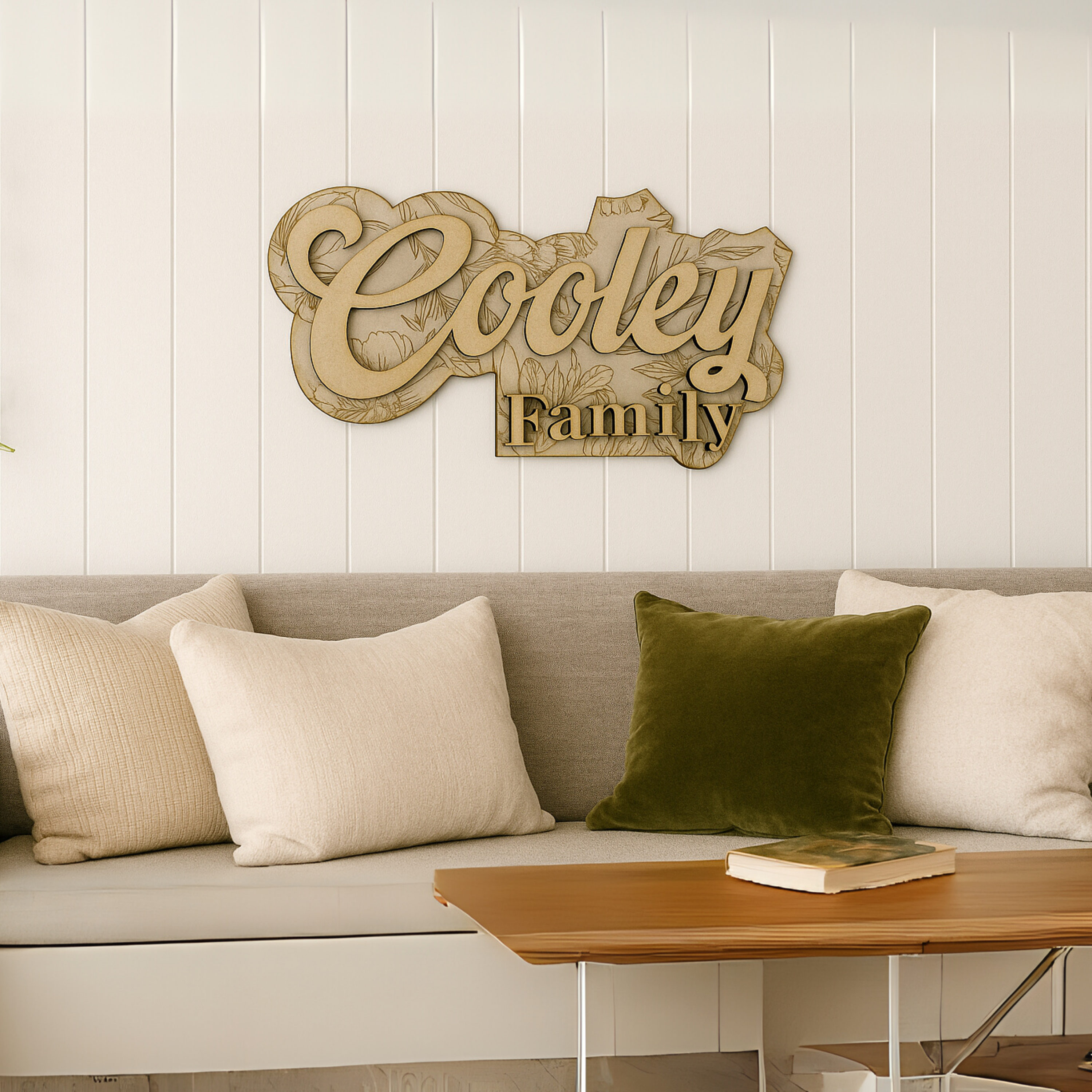 Hardly Laser™ Custom Family Last Name Sign – Personalized Wooden Floral Engraved Wedding & Housewarming Décor