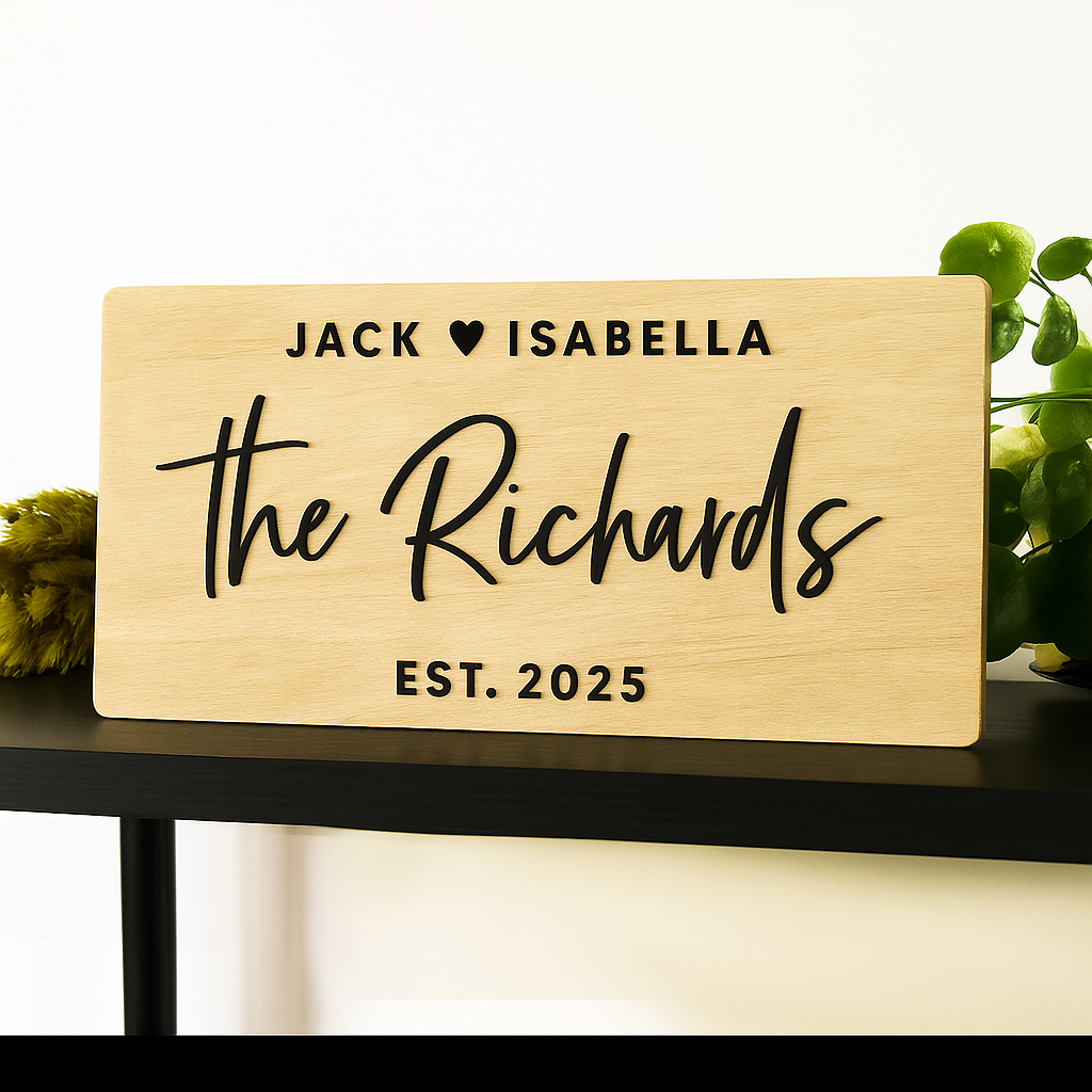 Hardly Laser™ Custom Wooden Name Sign – Engraved Rustic Wall Art for Weddings & Housewarming