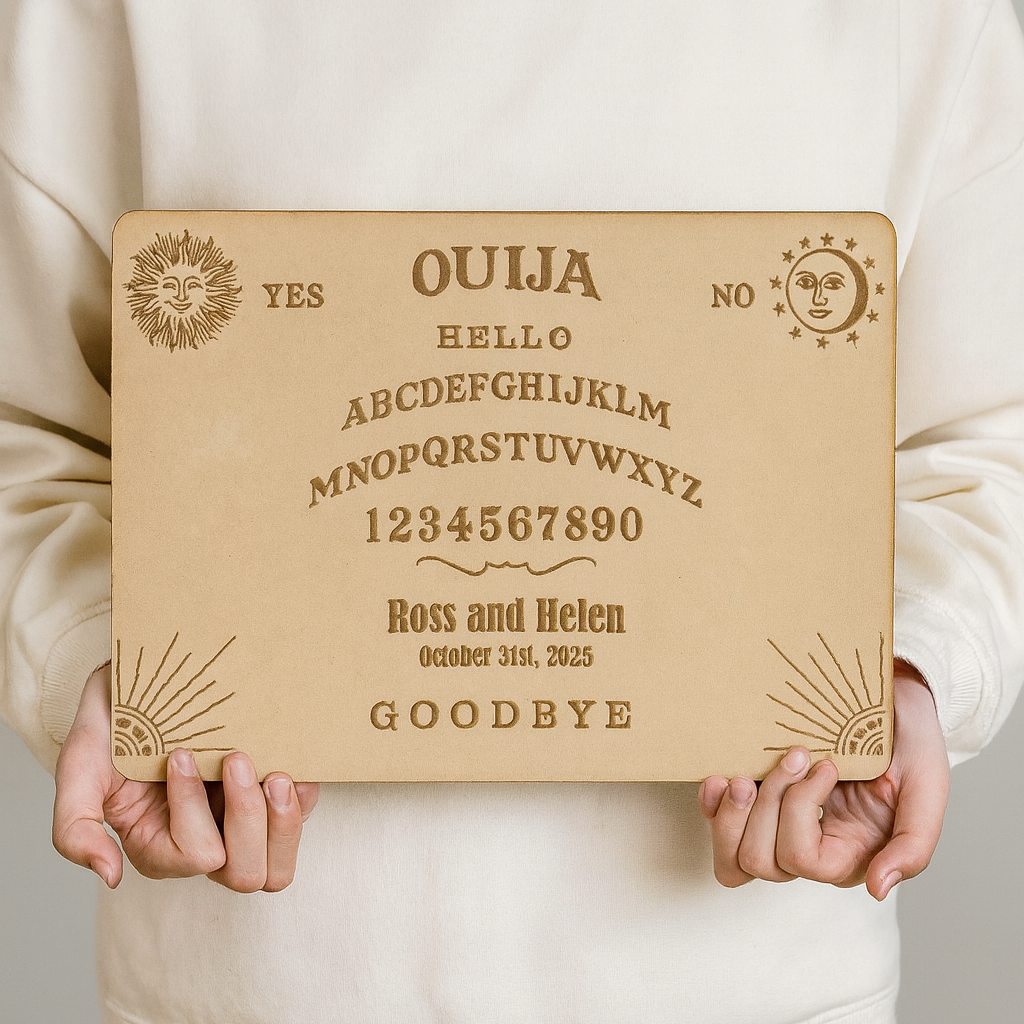Hardly Laser™ Personalized Gothic Wedding Guest Book – Ouija Board Inspired Wooden Guest Sign for Alternative, Halloween & Fall Weddings