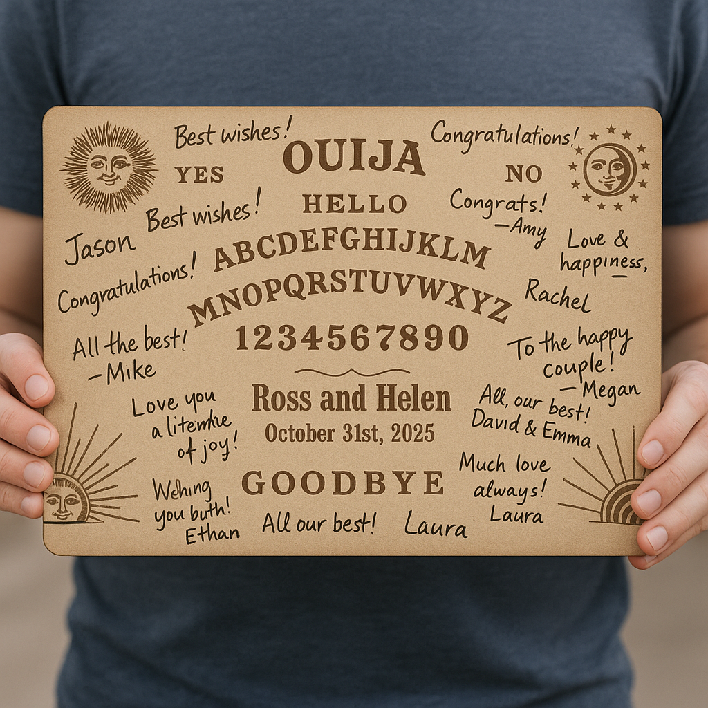 Hardly Laser™ Personalized Gothic Wedding Guest Book – Ouija Board Inspired Wooden Guest Sign for Alternative, Halloween & Fall Weddings