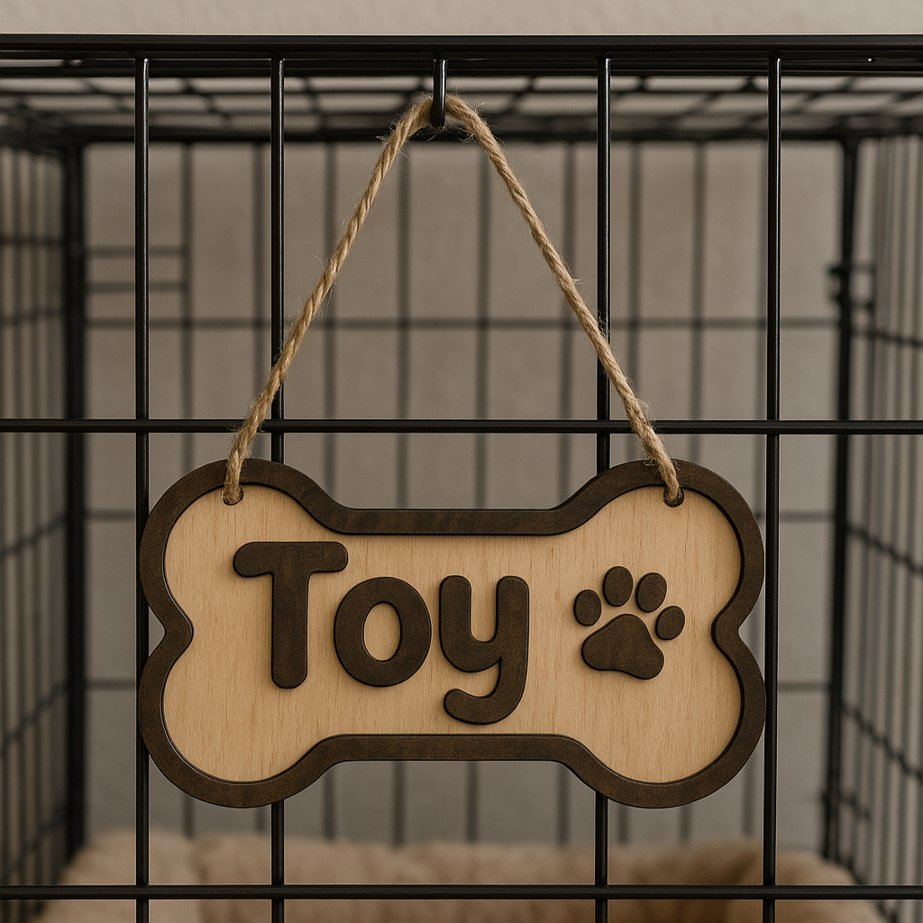 Hardly Laser™ Personalized Dog Name Sign – Laser Engraved Wooden Bone Tag for Kennels & Toy Bins