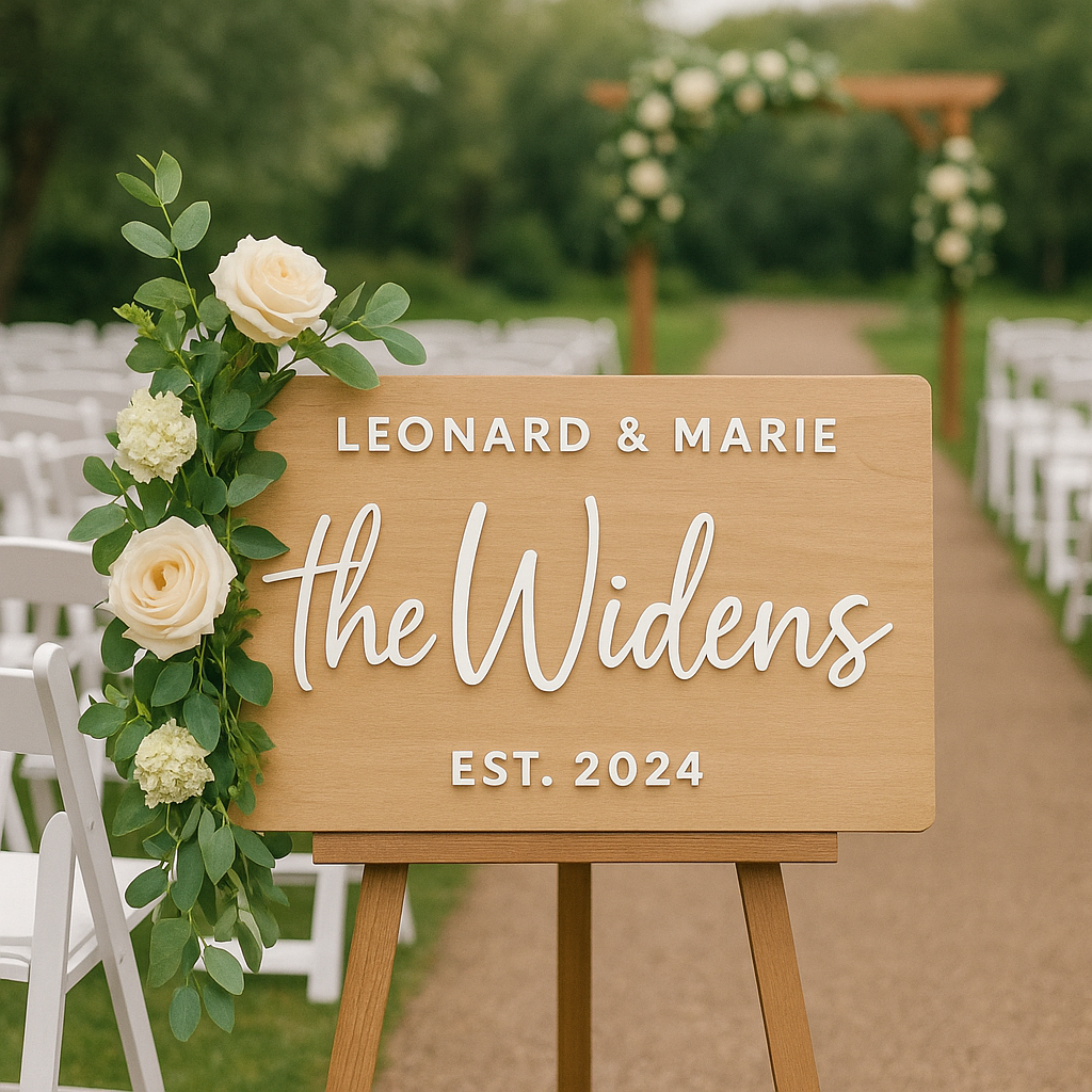 Hardly Laser™ Custom Wooden Name Sign – Engraved Rustic Wall Art for Weddings & Housewarming