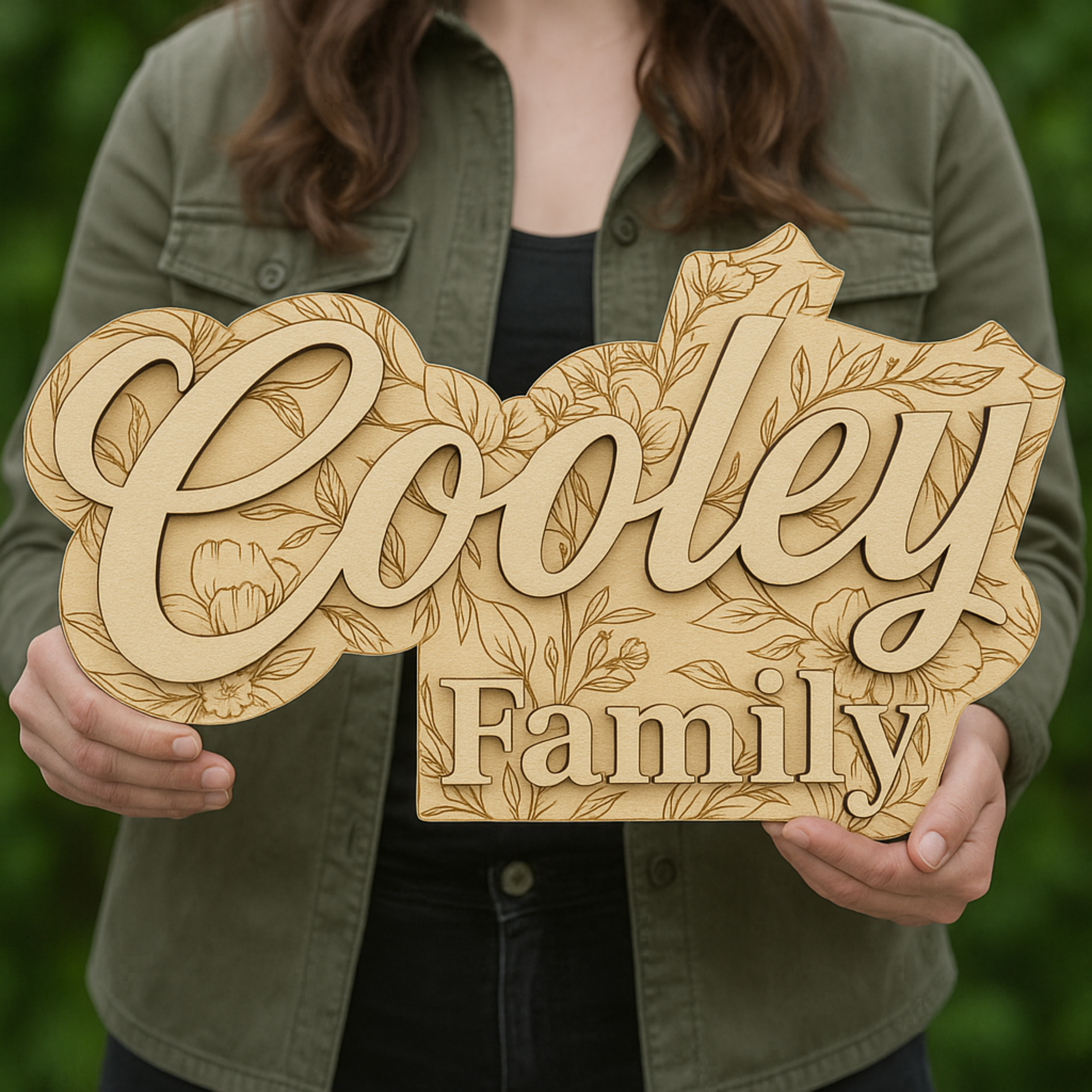 Hardly Laser™ Custom Family Last Name Sign – Personalized Wooden Floral Engraved Wedding & Housewarming Décor