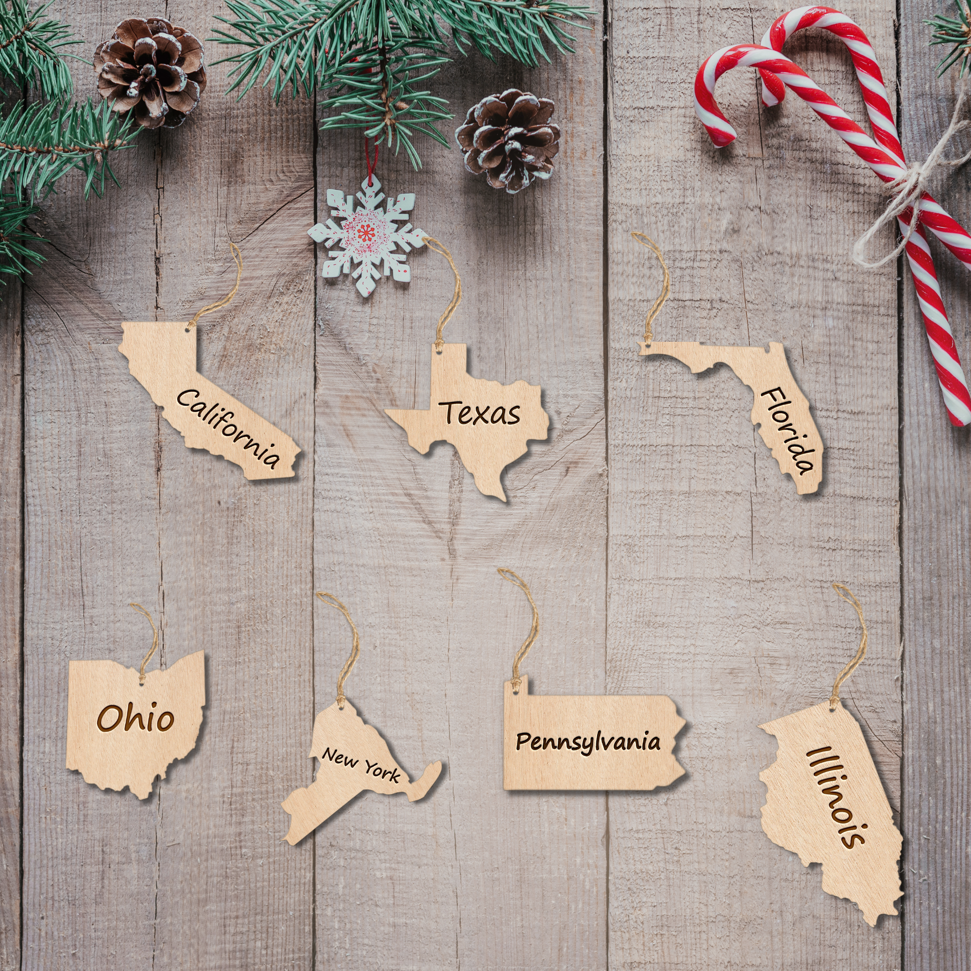 Hardly Laser™ Custom State Location Gift – Custom Long Distance Relationship Keepsake, Custom Christmas Ornament