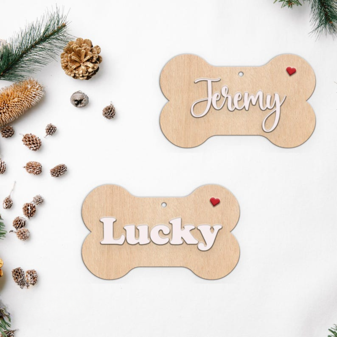 Hardly Laser™ Personalized Dog Heart Name Sign – Custom Laser Engraved Wooden Pet Tag