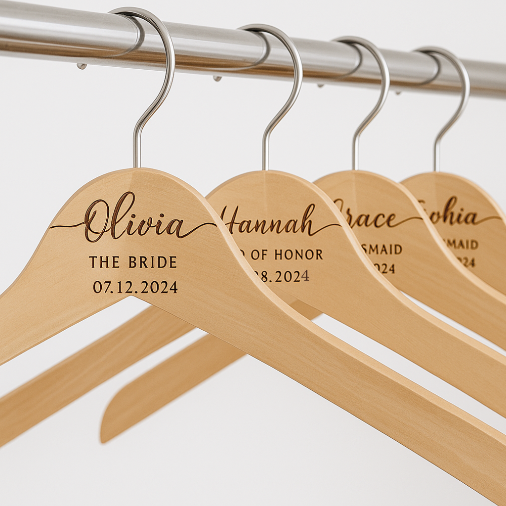 Hardly Laser™ Personalized Bridesmaid Hangers – Custom Wooden Engraved Wedding Dress Hangers for Bridal Party & Wedding Photos