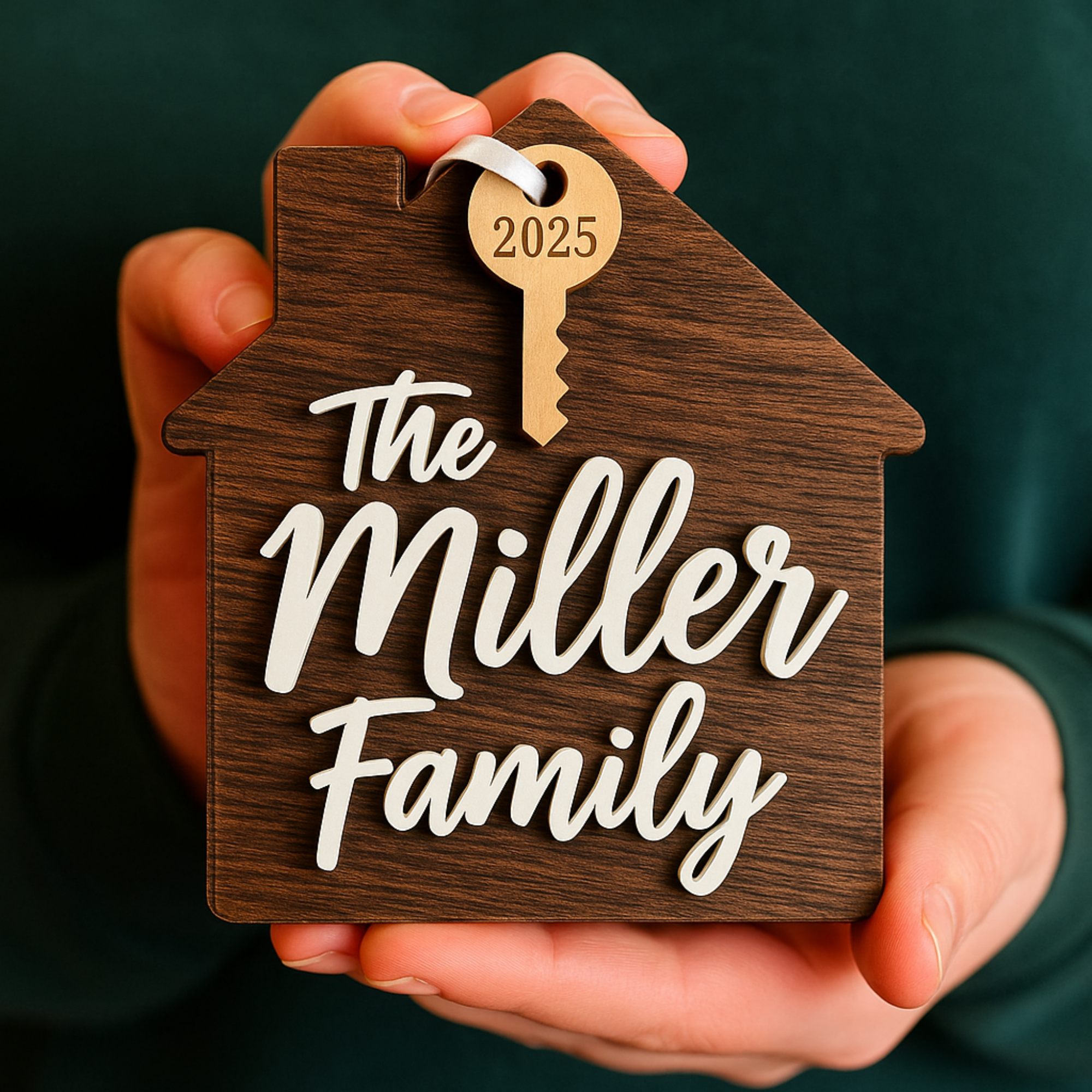Hardly Laser™ Custom Wooden House Ornament – Personalized Home & Family Décor, Housewarming Gift, 3D Wood Ornament