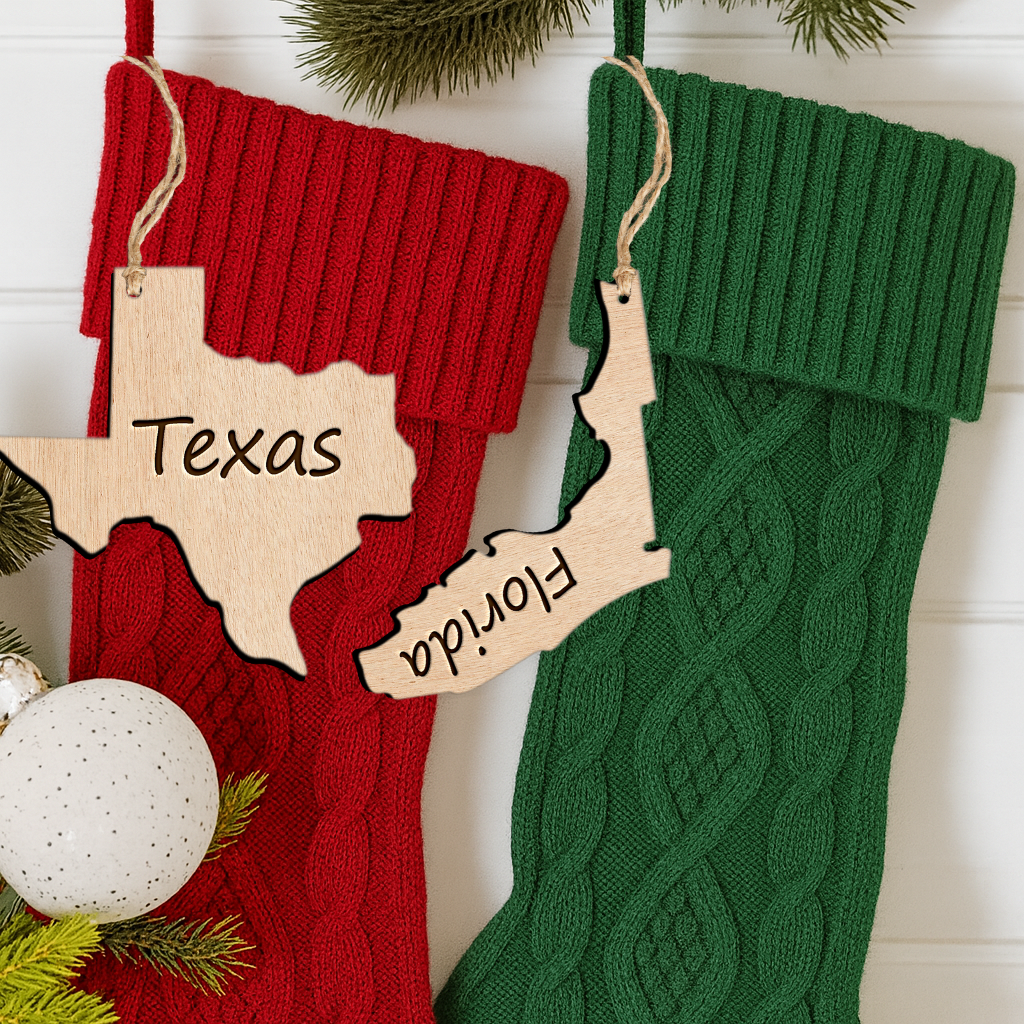 Hardly Laser™ Custom State Location Gift – Custom Long Distance Relationship Keepsake, Custom Christmas Ornament