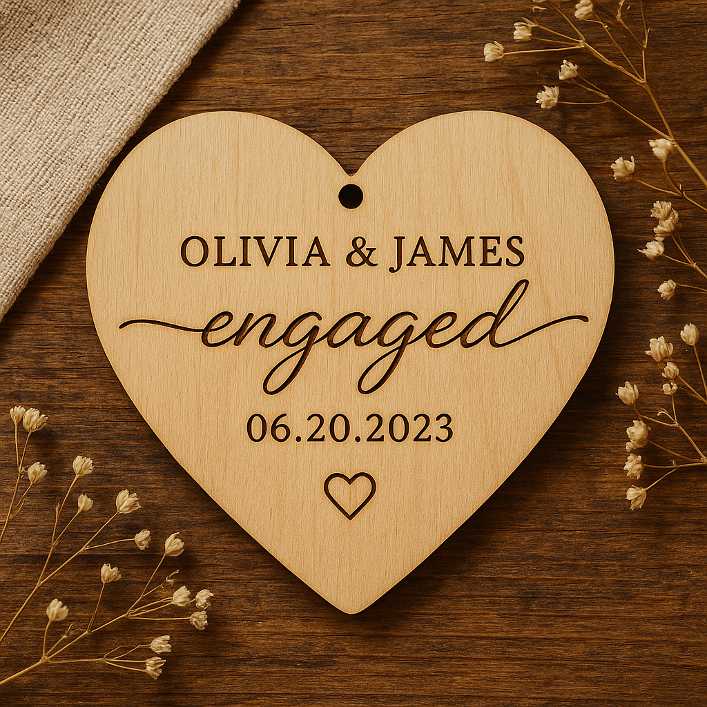 Hardly Laser™ Custom Engaged Ornament – Personalized Wooden Heart with Names & Date, Perfect Engagement & Wedding Keepsake