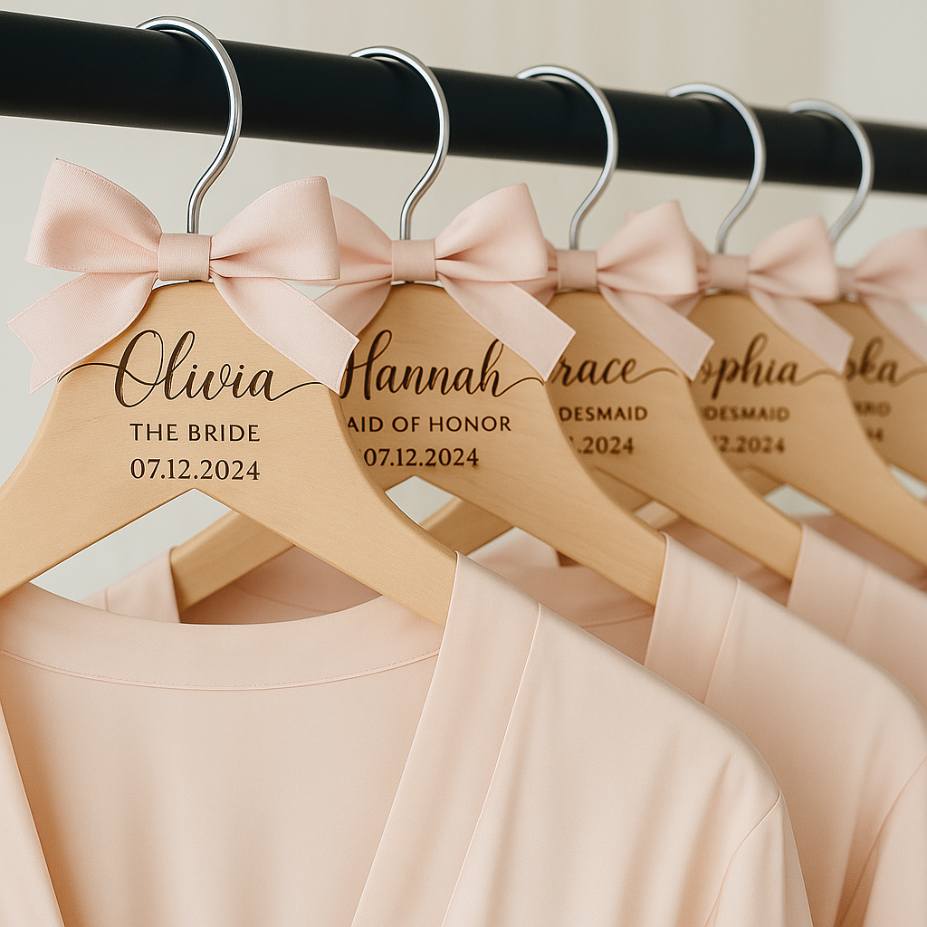 Hardly Laser™ Personalized Bridesmaid Hangers – Custom Wooden Engraved Wedding Dress Hangers for Bridal Party & Wedding Photos