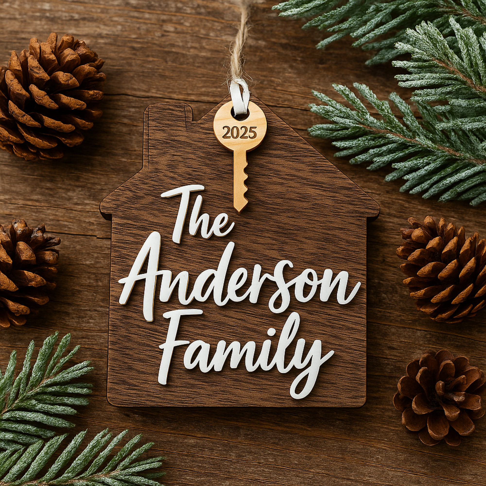 Hardly Laser™ Custom Wooden House Ornament – Personalized Home & Family Décor, Housewarming Gift, 3D Wood Ornament