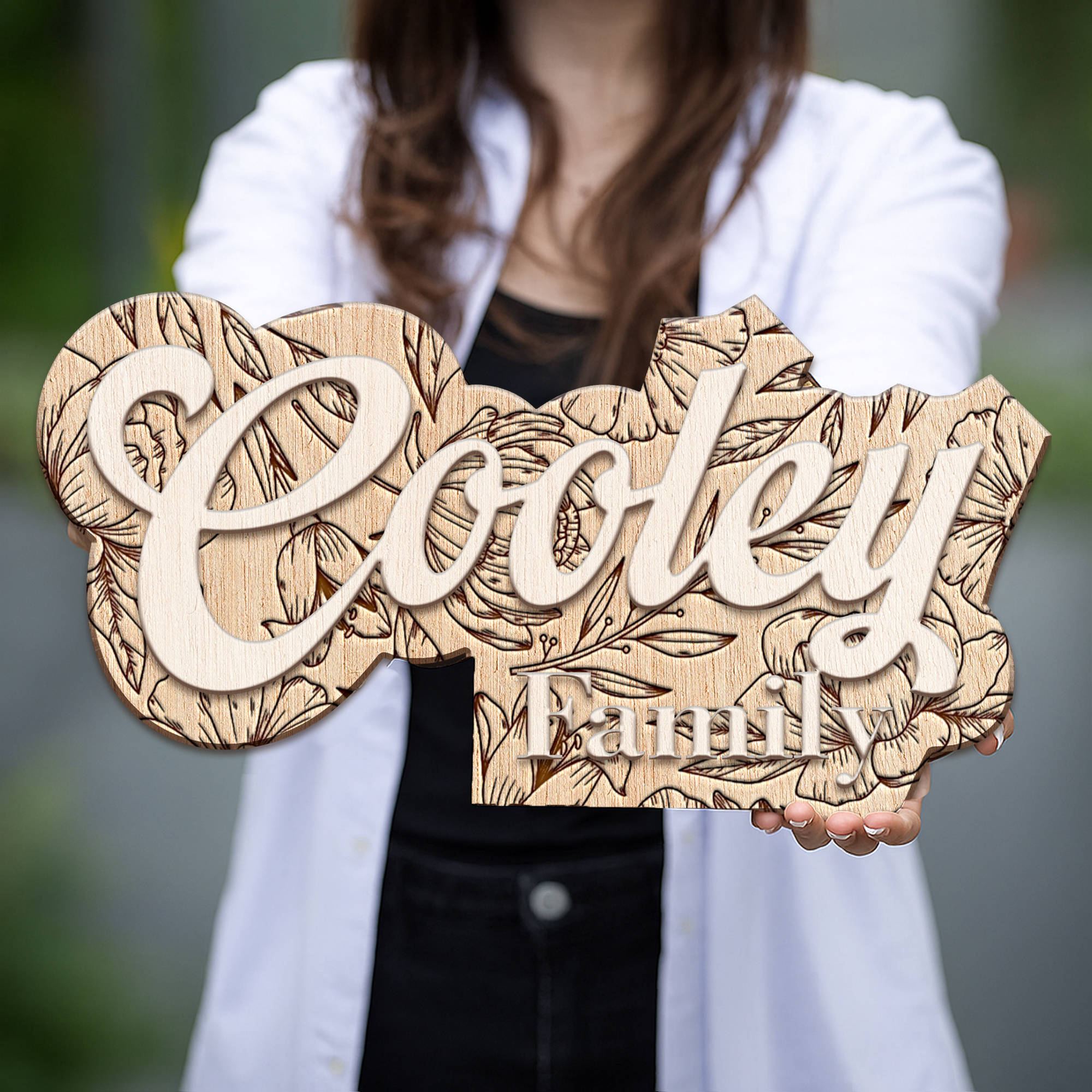 Hardly Laser™ Custom Family Last Name Sign – Personalized Wooden Floral Engraved Wedding & Housewarming Décor