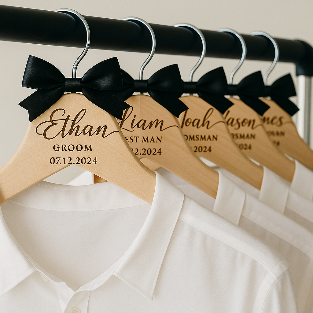 Hardly Laser™ Personalized Bridesmaid Hangers – Custom Wooden Engraved Wedding Dress Hangers for Bridal Party & Wedding Photos