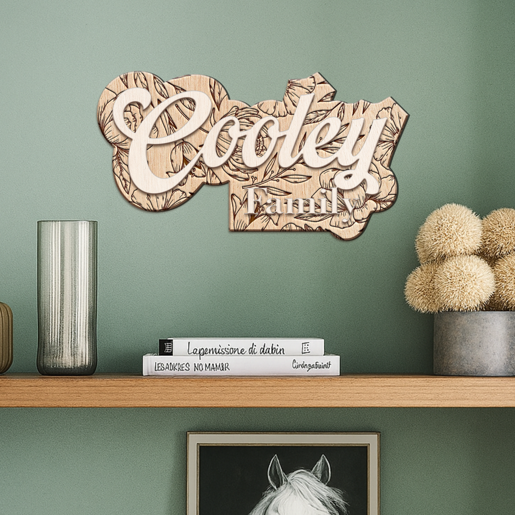 Hardly Laser™ Custom Family Last Name Sign – Personalized Wooden Floral Engraved Wedding & Housewarming Décor
