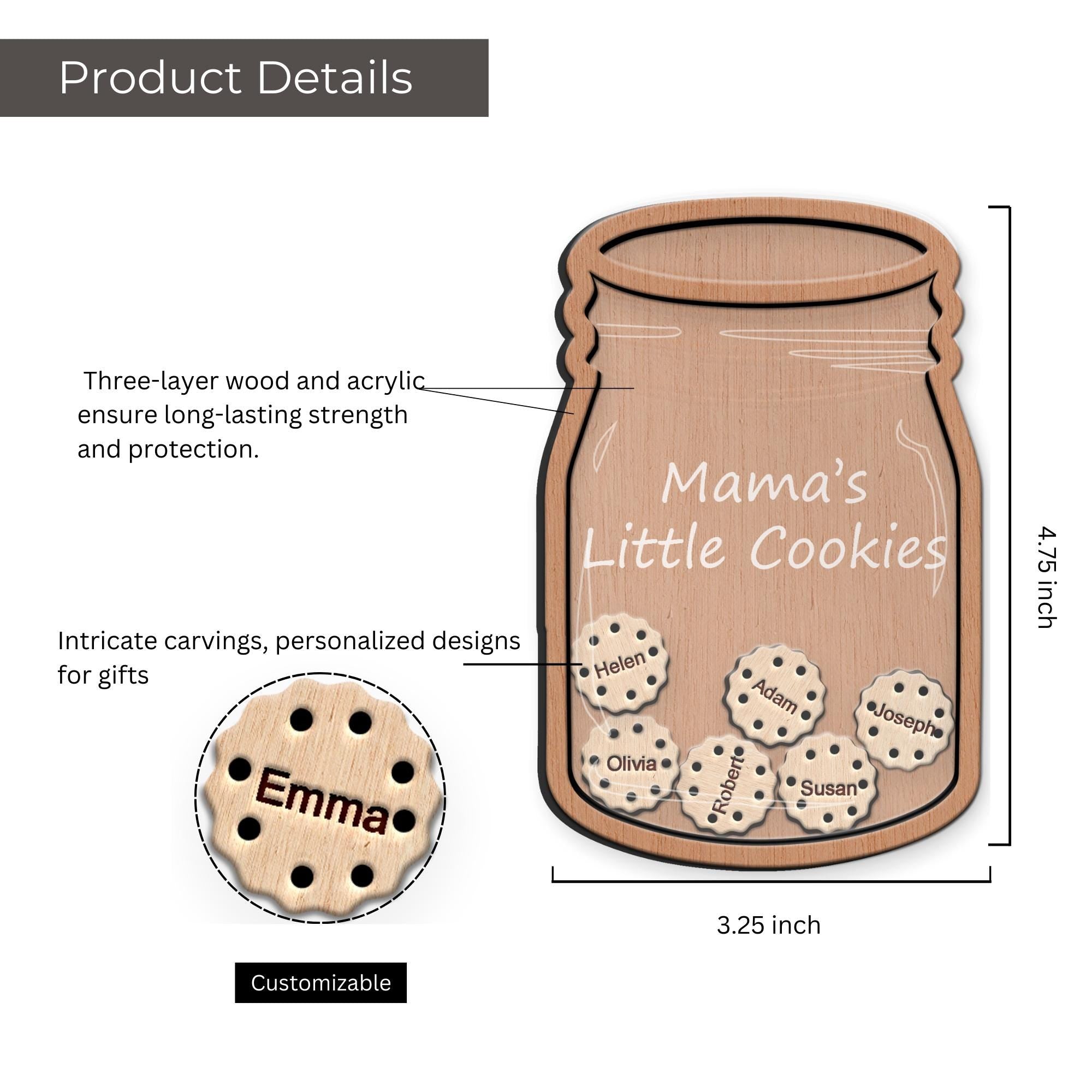 Hardly Laser™ Mama & Papa Magnet Cookies – Personalized Wooden Family Gift for Mother’s Day, Father’s Day, or Everyday Décor