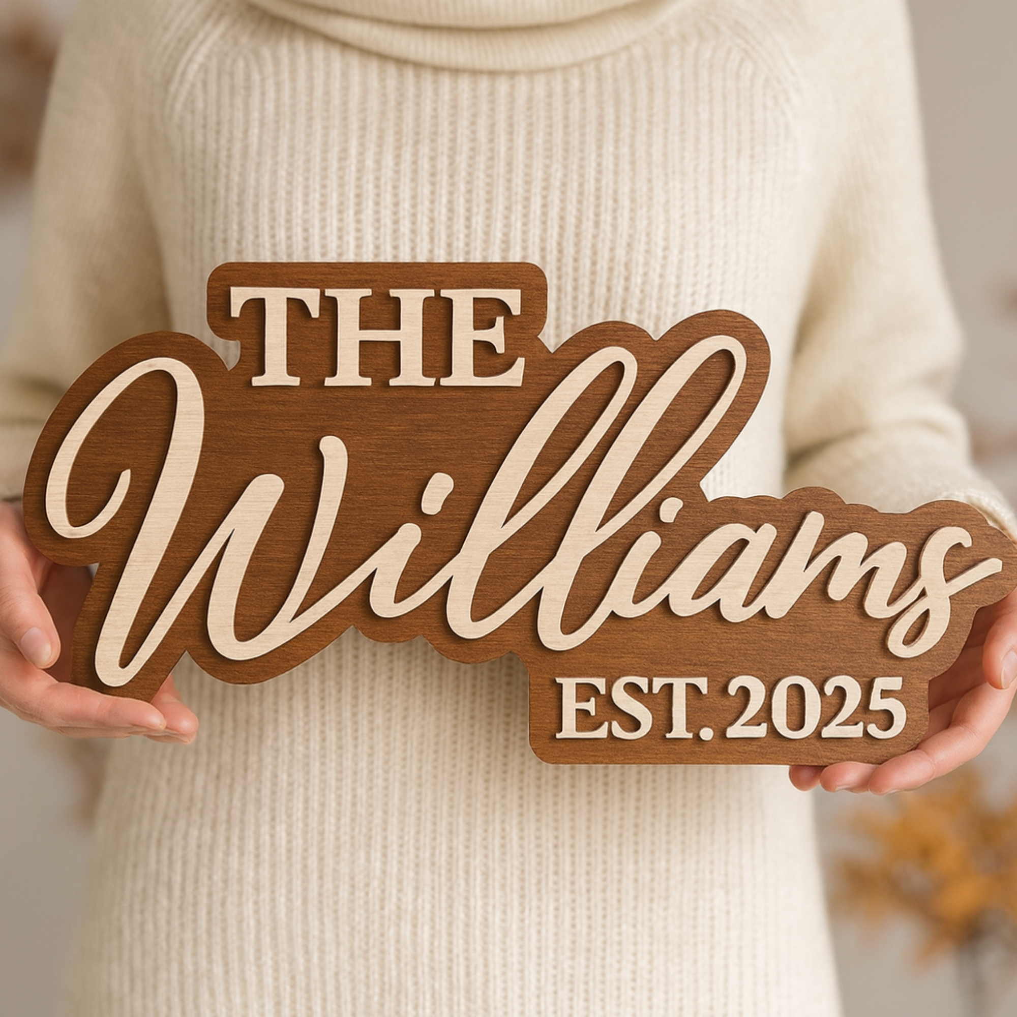 Hardly Laser™ Custom Family Name Wooden Sign – Personalized Last Name Plaque for Weddings, Housewarmings & Home Décor