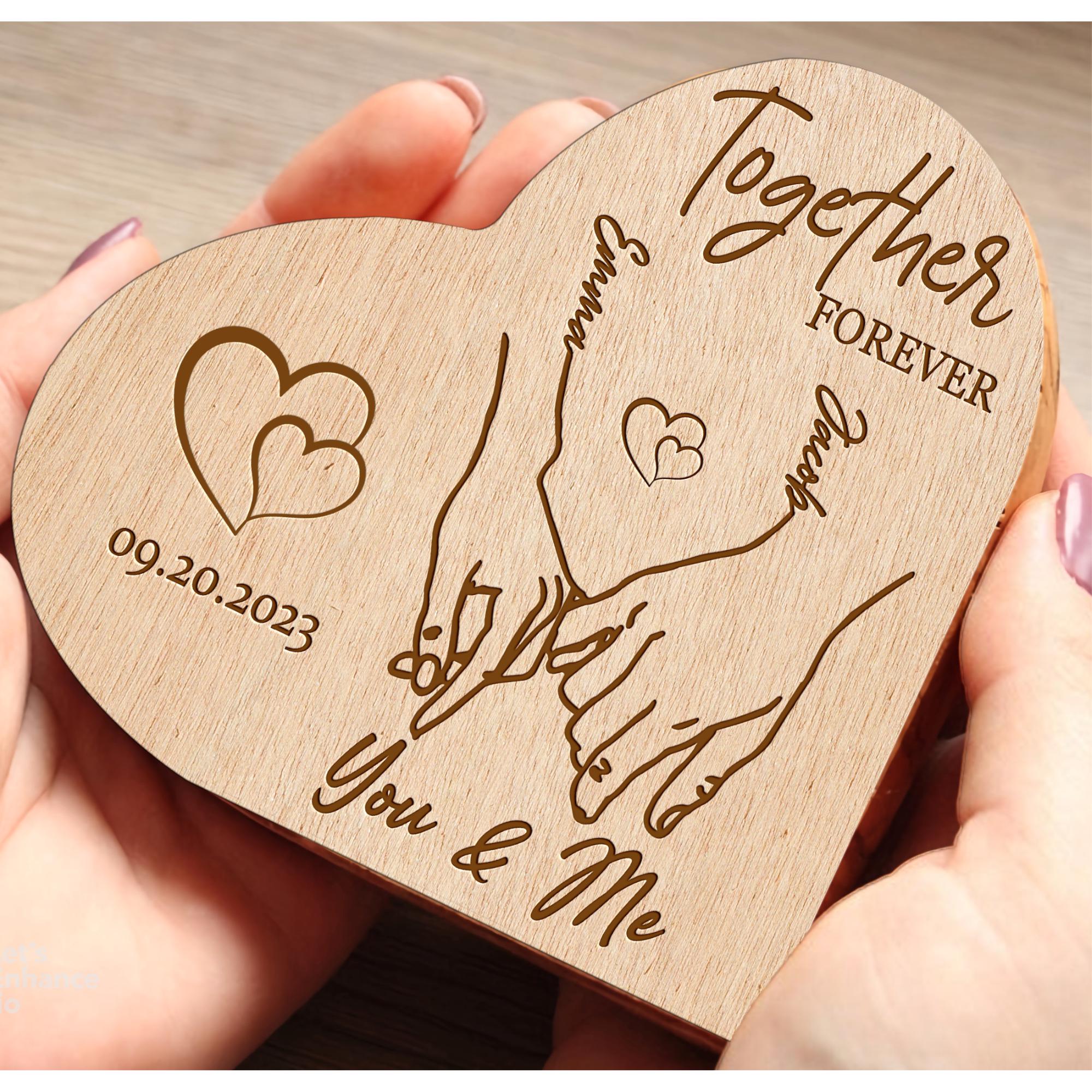 Hardly Laser™ Personalized Couple Hands Together Forever Sign – Custom Wooden Engraved Gift for Anniversaries, Weddings & Valentine’s Day