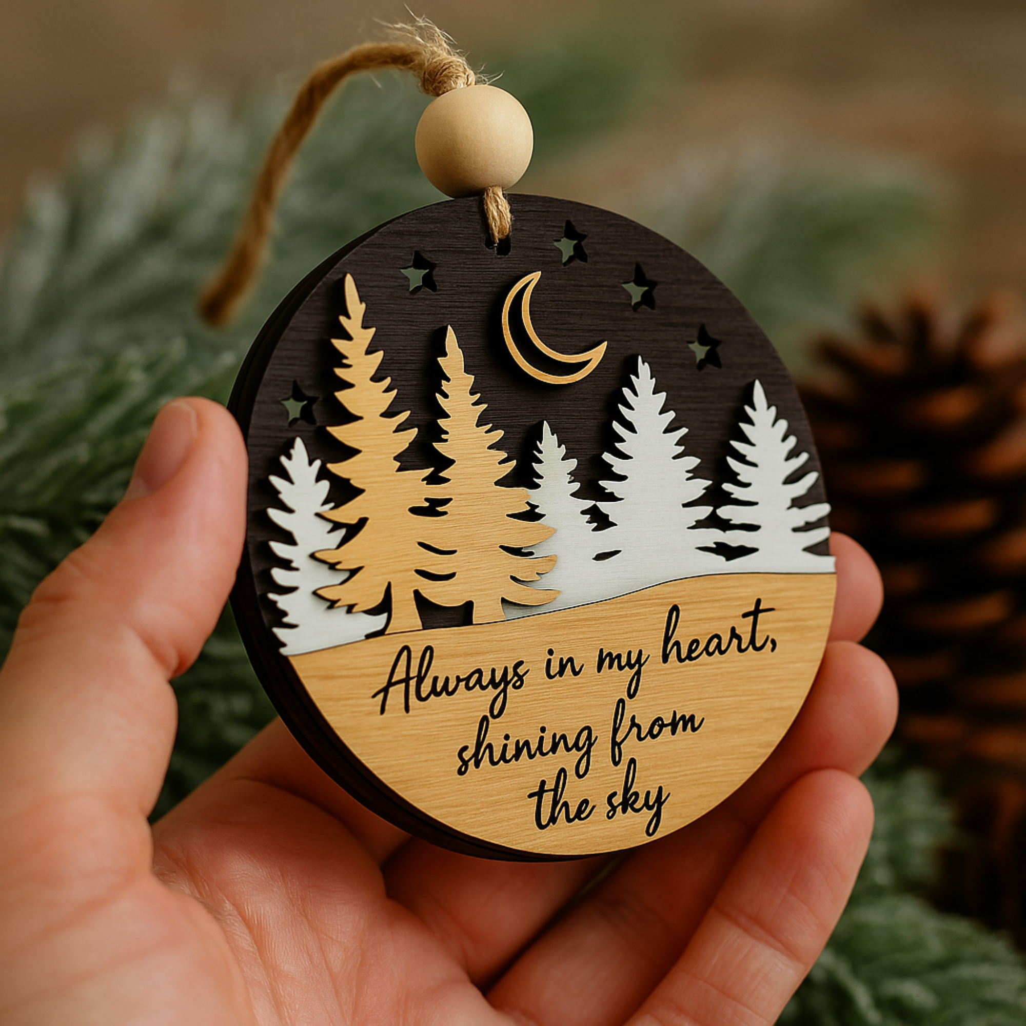 Hardly Laser™ Wooden Memorial Ornament – Personalized Remembrance Keepsake for Christmas & Home Décor