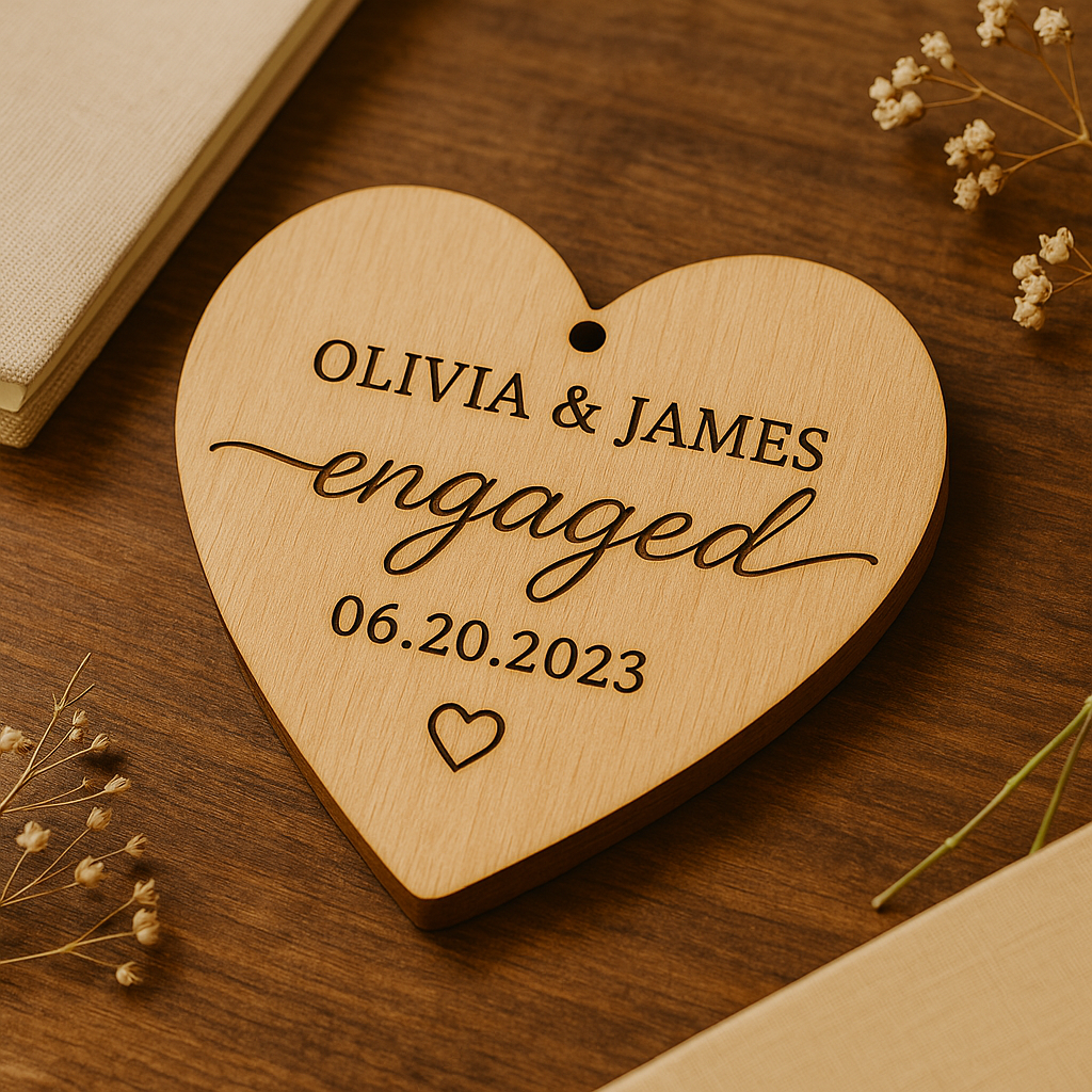Hardly Laser™ Custom Engaged Ornament – Personalized Wooden Heart with Names & Date, Perfect Engagement & Wedding Keepsake