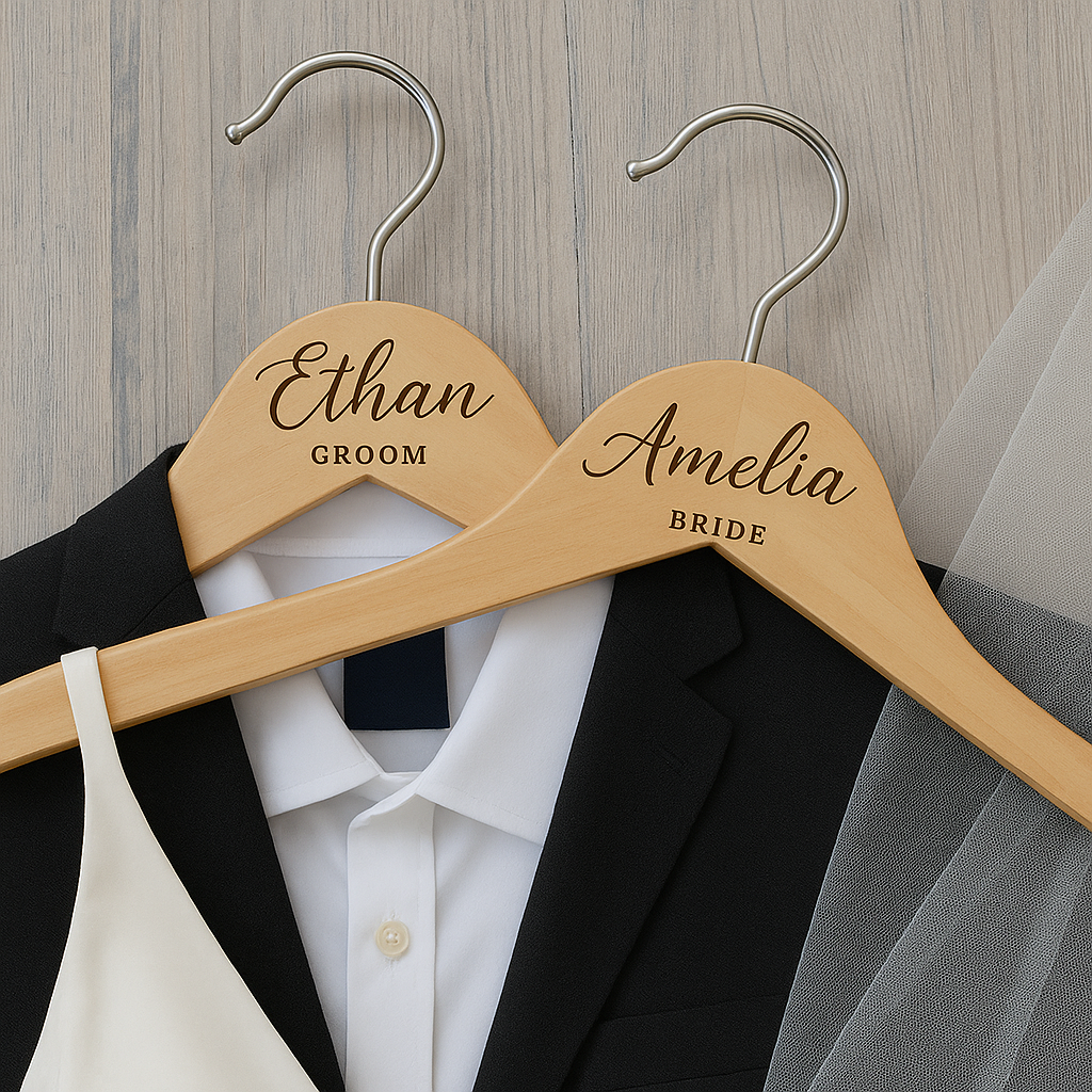 Hardly Laser™ Personalized Bridesmaid Hangers – Custom Wooden Engraved Wedding Dress Hangers for Bridal Party & Wedding Photos