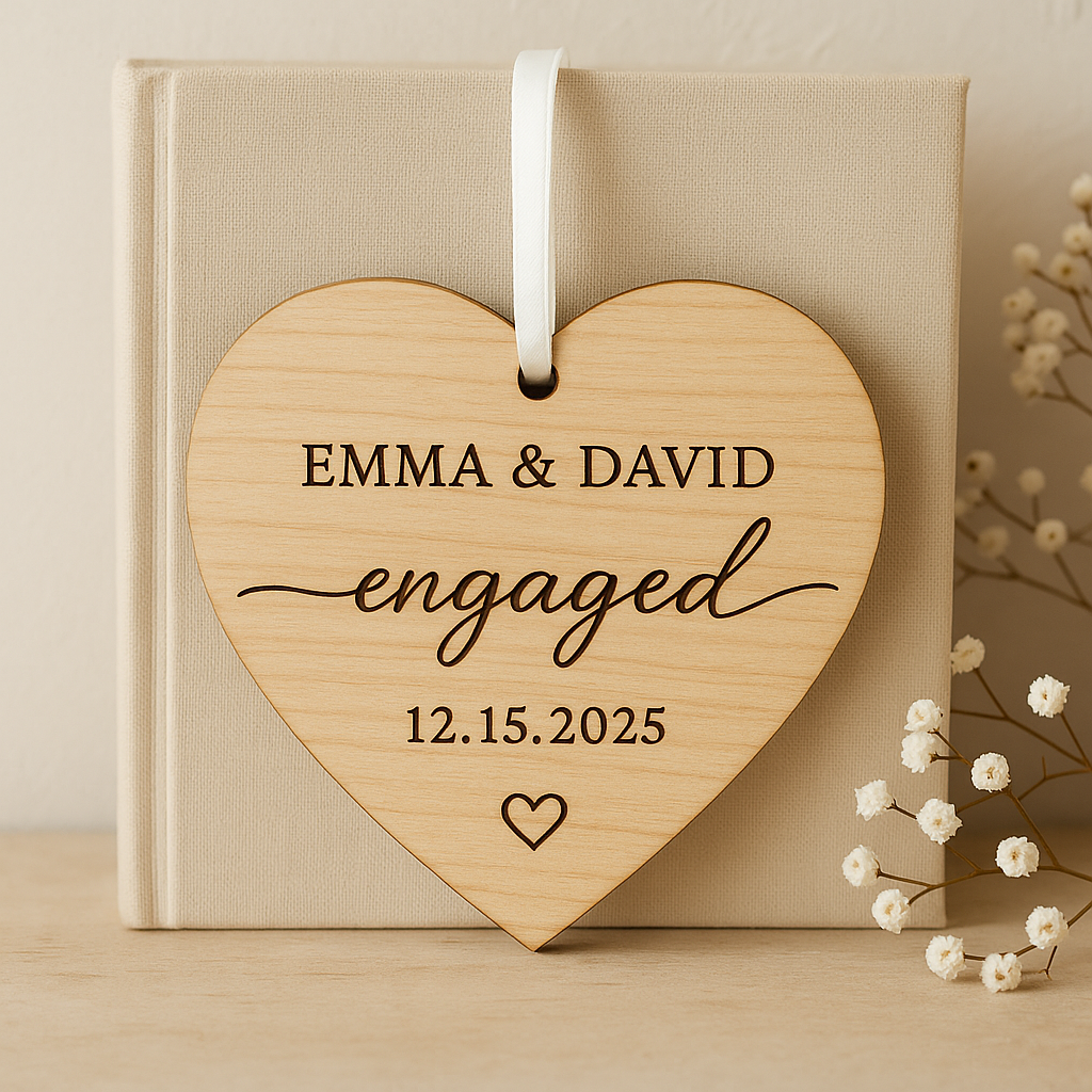 Hardly Laser™ Custom Engaged Ornament – Personalized Wooden Heart with Names & Date, Perfect Engagement & Wedding Keepsake