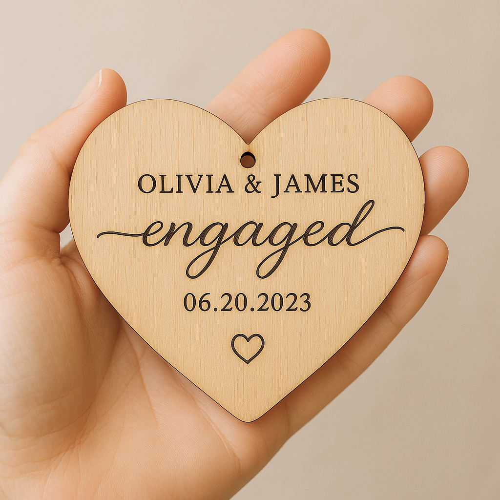 Hardly Laser™ Custom Engaged Ornament – Personalized Wooden Heart with Names & Date, Perfect Engagement & Wedding Keepsake