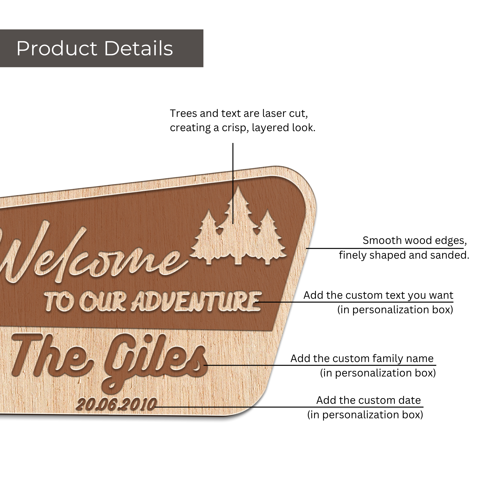 Hardly Laser™ Personalized Family Adventure Sign – Custom Laser Engraved Wooden National Park Style RV & Cabin Decor