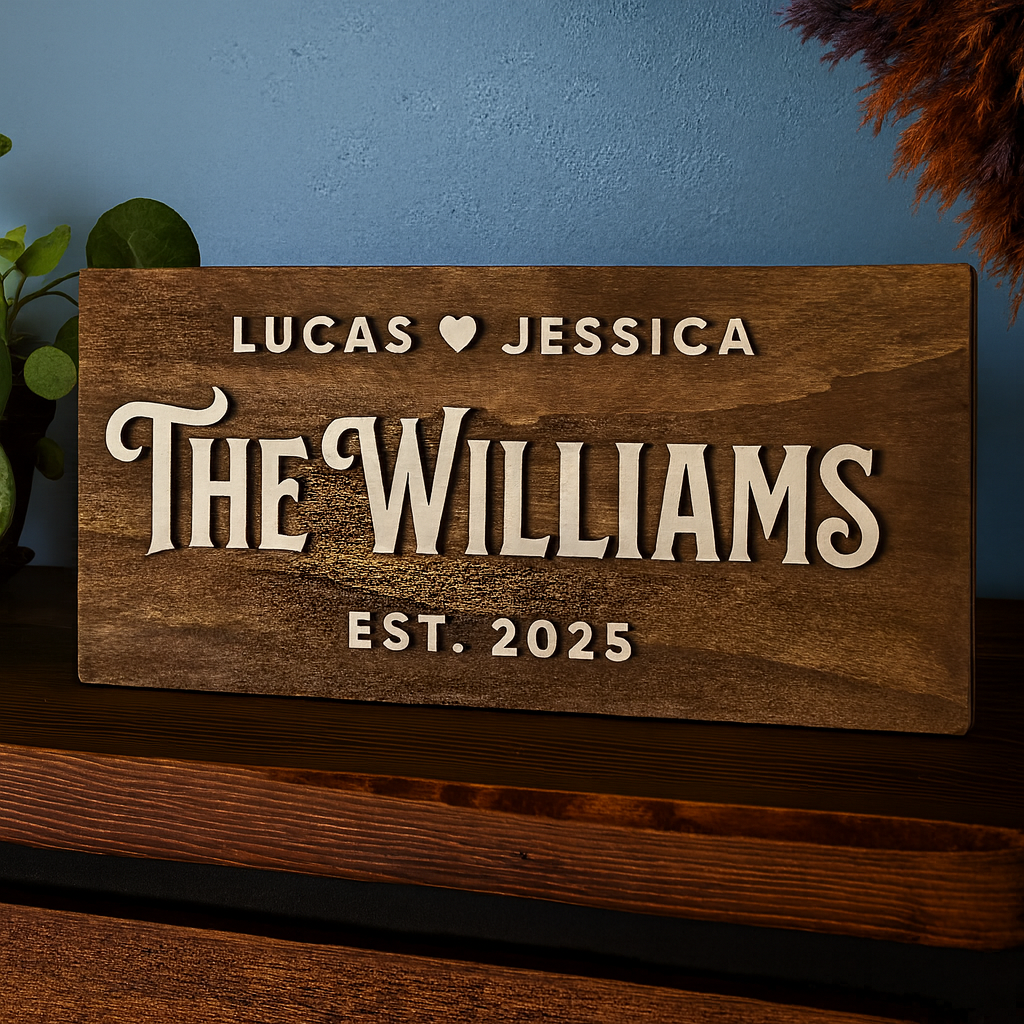 Hardly Laser™ Custom Wooden Name Sign – Engraved Rustic Wall Art for Weddings & Housewarming