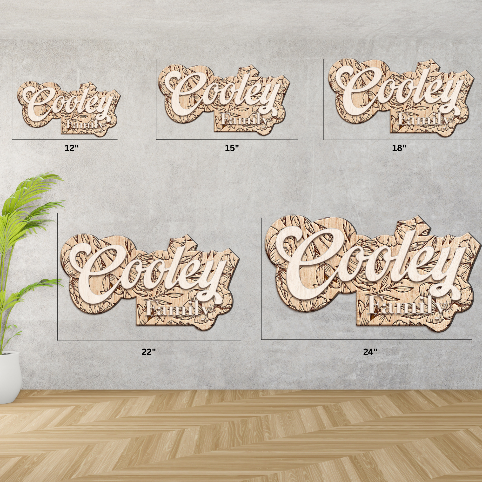 Hardly Laser™ Custom Family Last Name Sign – Personalized Wooden Floral Engraved Wedding & Housewarming Décor