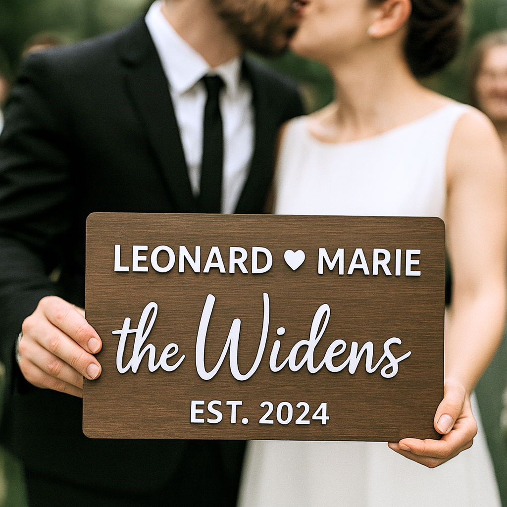 Hardly Laser™ Custom Wooden Name Sign – Engraved Rustic Wall Art for Weddings & Housewarming