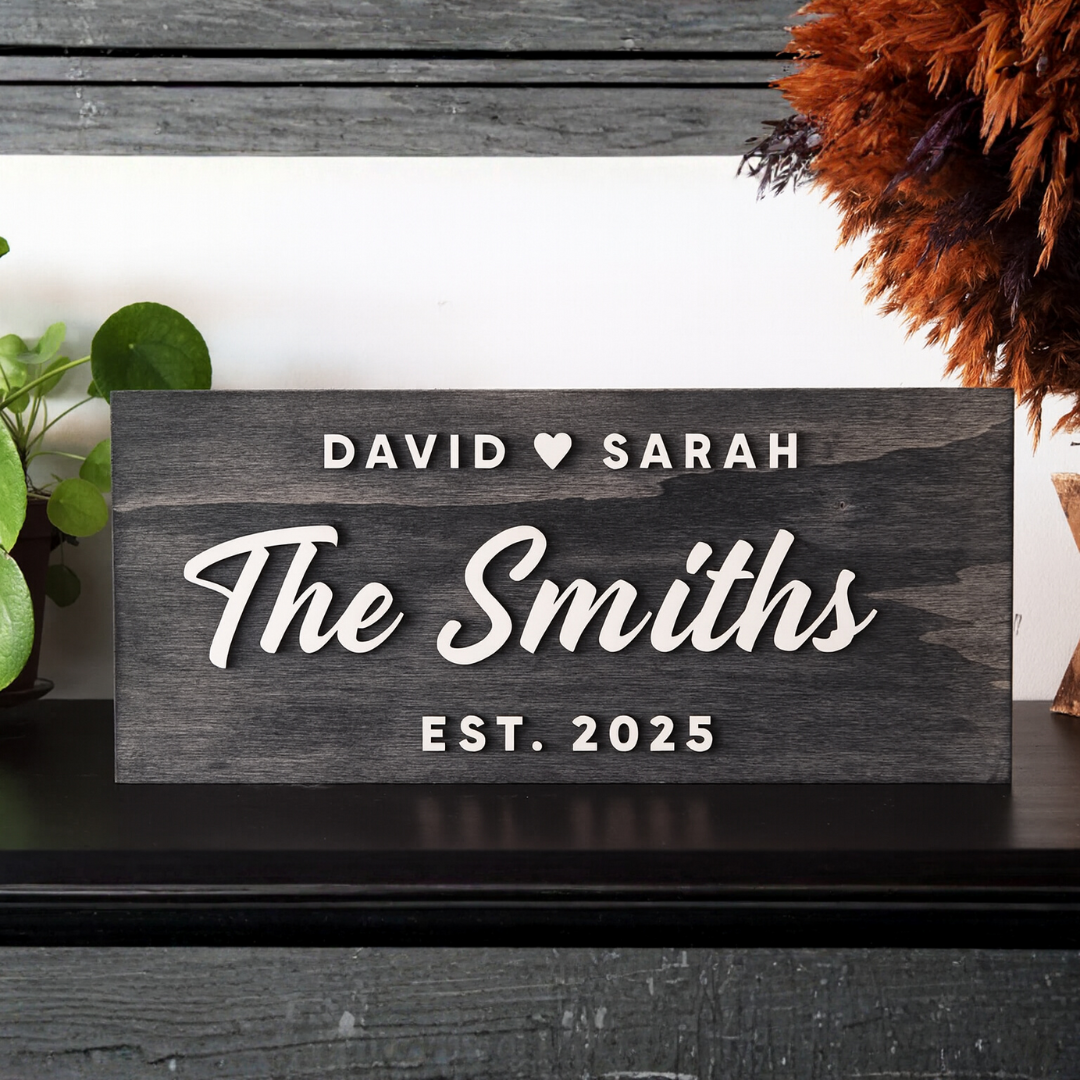 Hardly Laser™ Custom Wooden Name Sign – Engraved Rustic Wall Art for Weddings & Housewarming